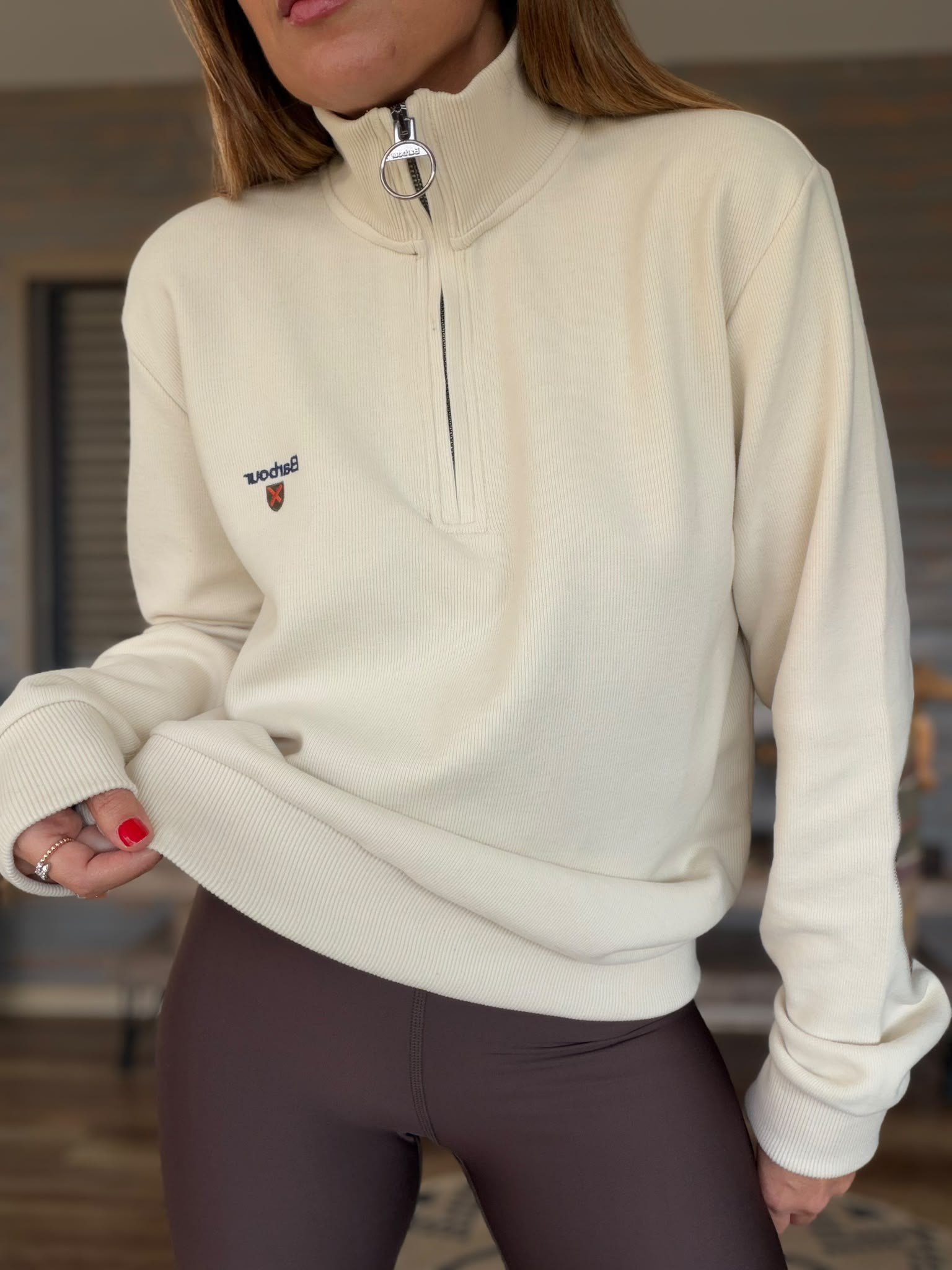 Nakış Logolu Yama Detaylı Yarım Fermuarlı Selanik Sweatshirt