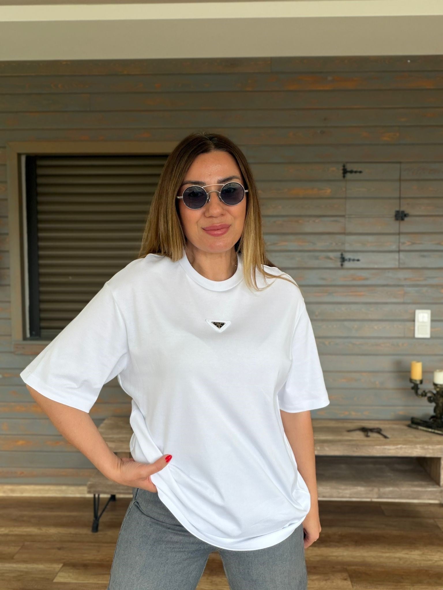 Ön Orta Metal Armalı Bisiklet Yaka T-Shirt