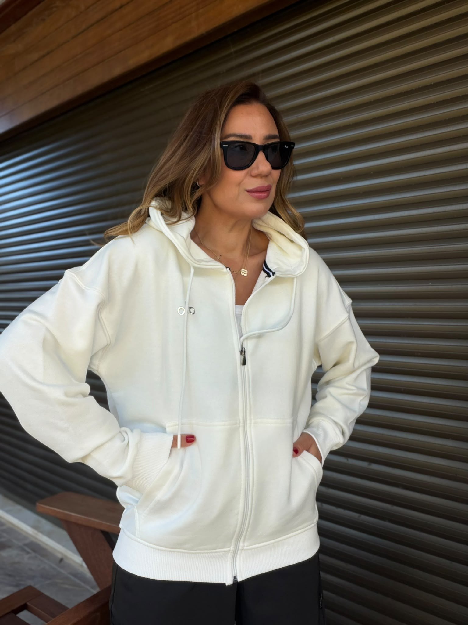 Slikon Gümüş Logolu Tam Fermuarlı Sweatshirt