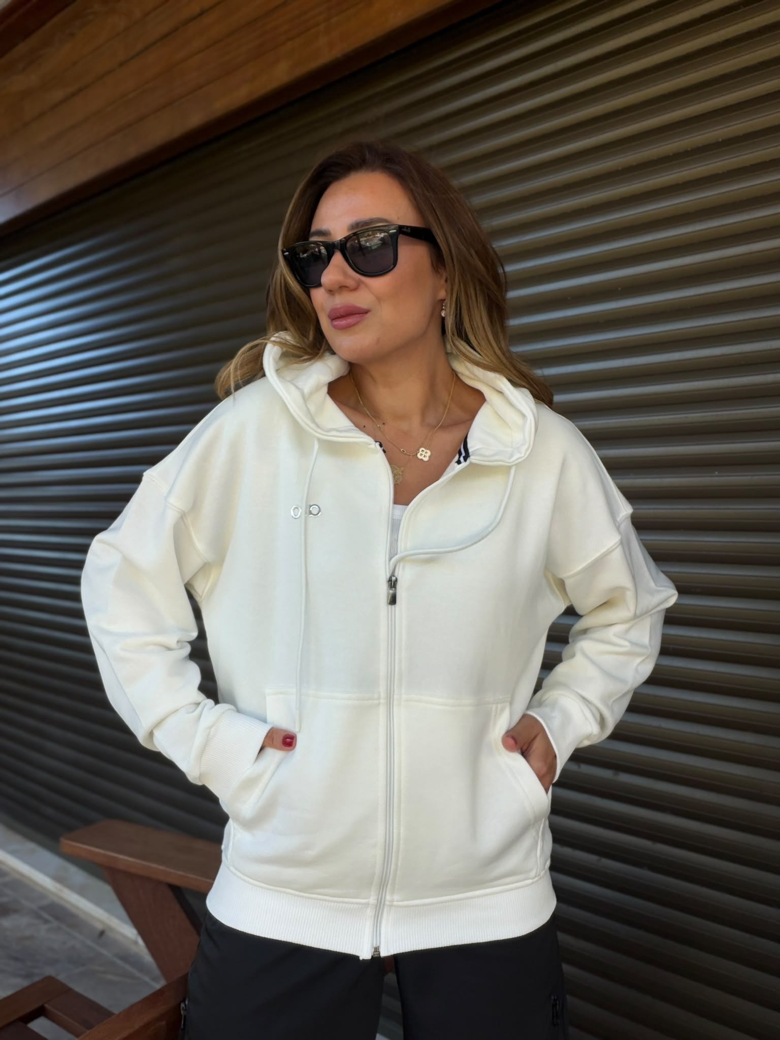 Slikon Gümüş Logolu Tam Fermuarlı Sweatshirt