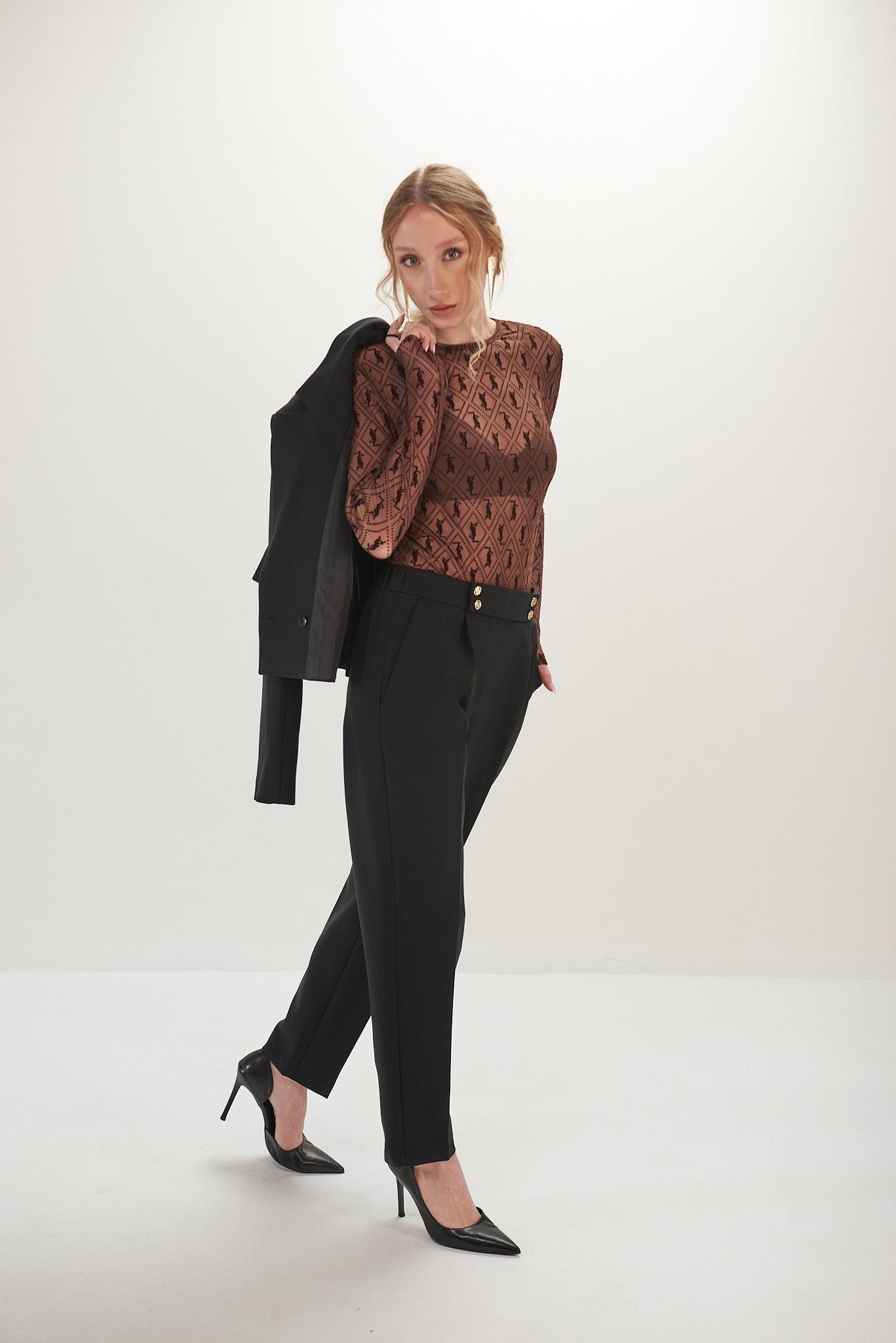 YSL Flok Baskılı Uzun Kollu