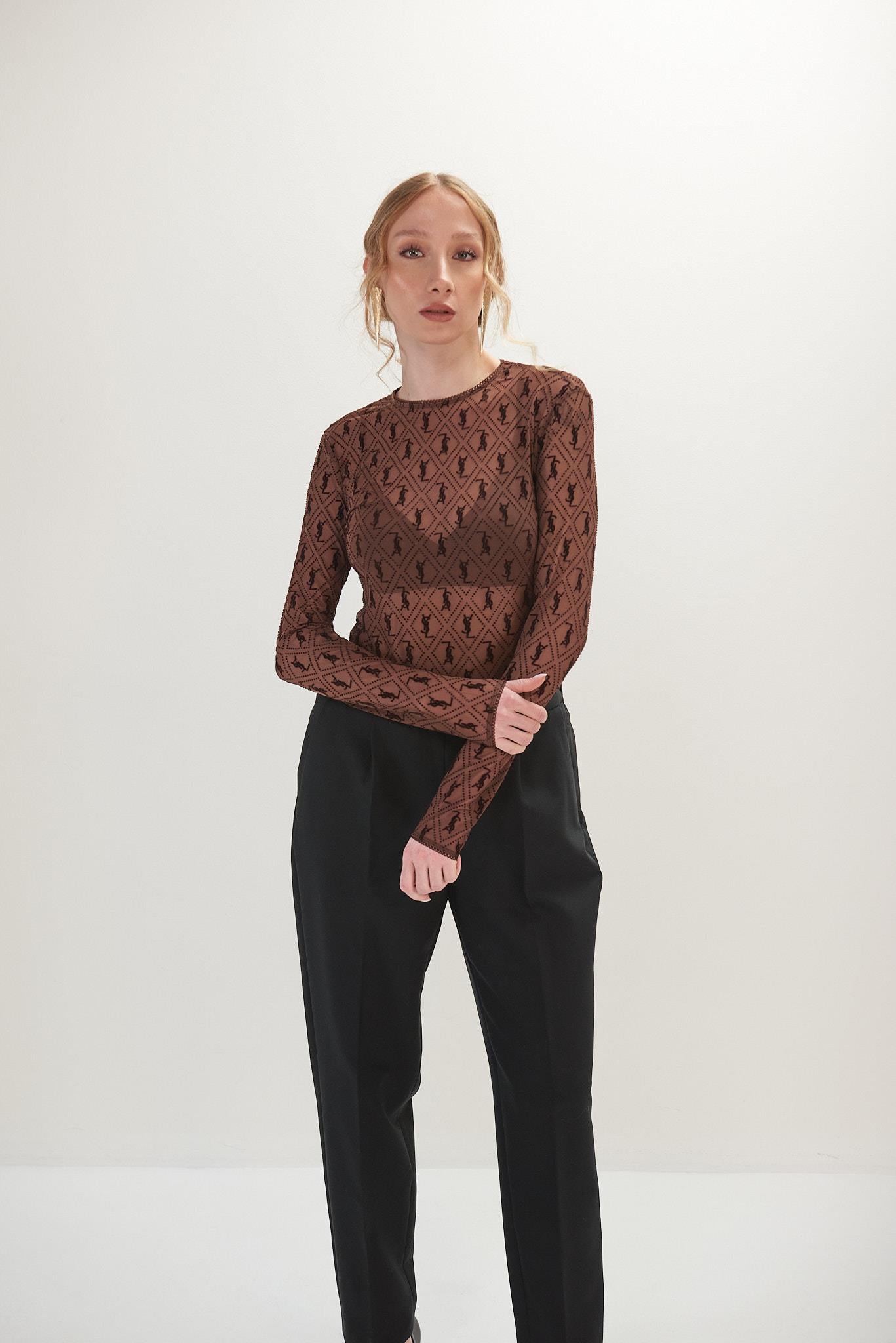 YSL Flok Baskılı Uzun Kollu