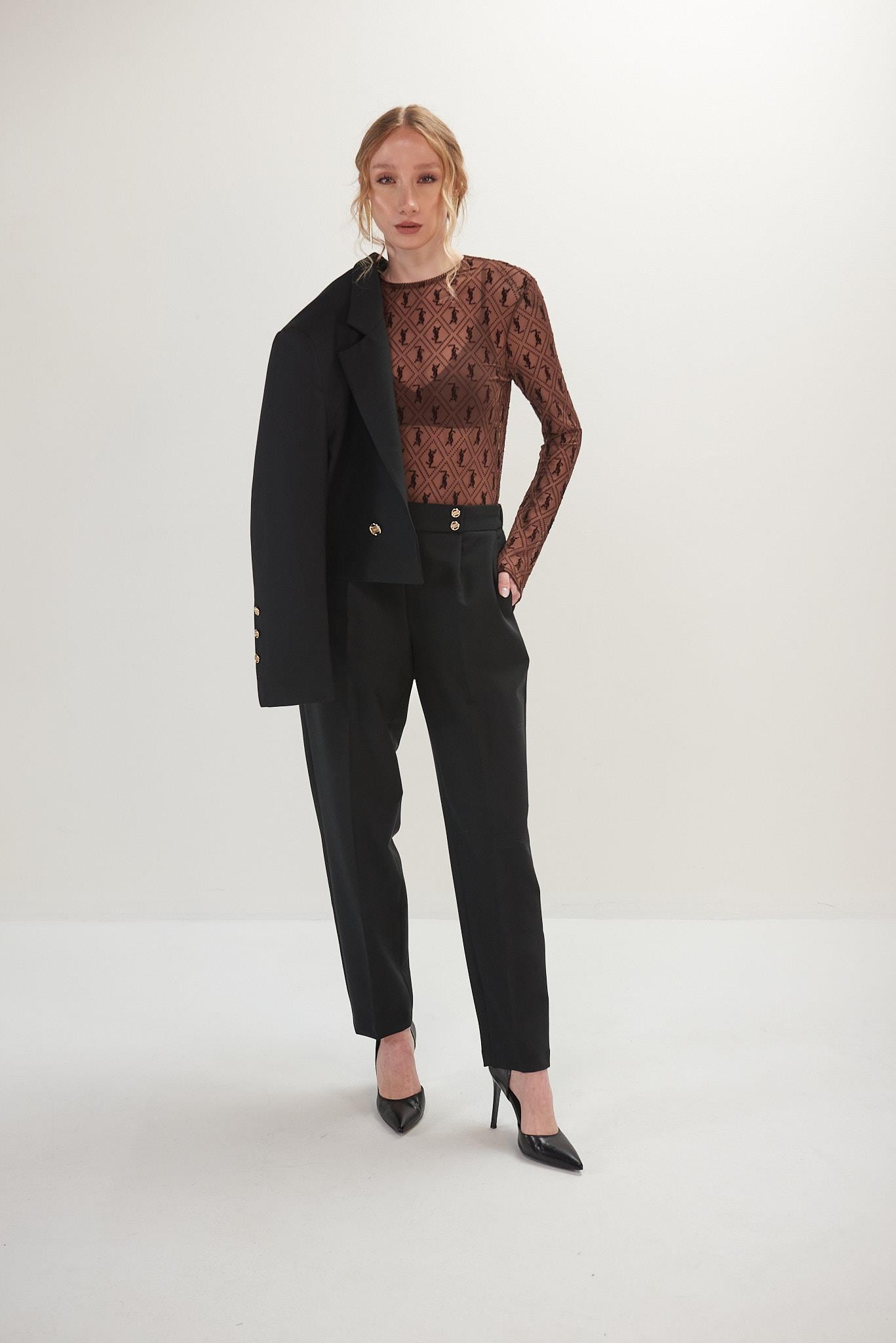 YSL Flok Baskılı Uzun Kollu