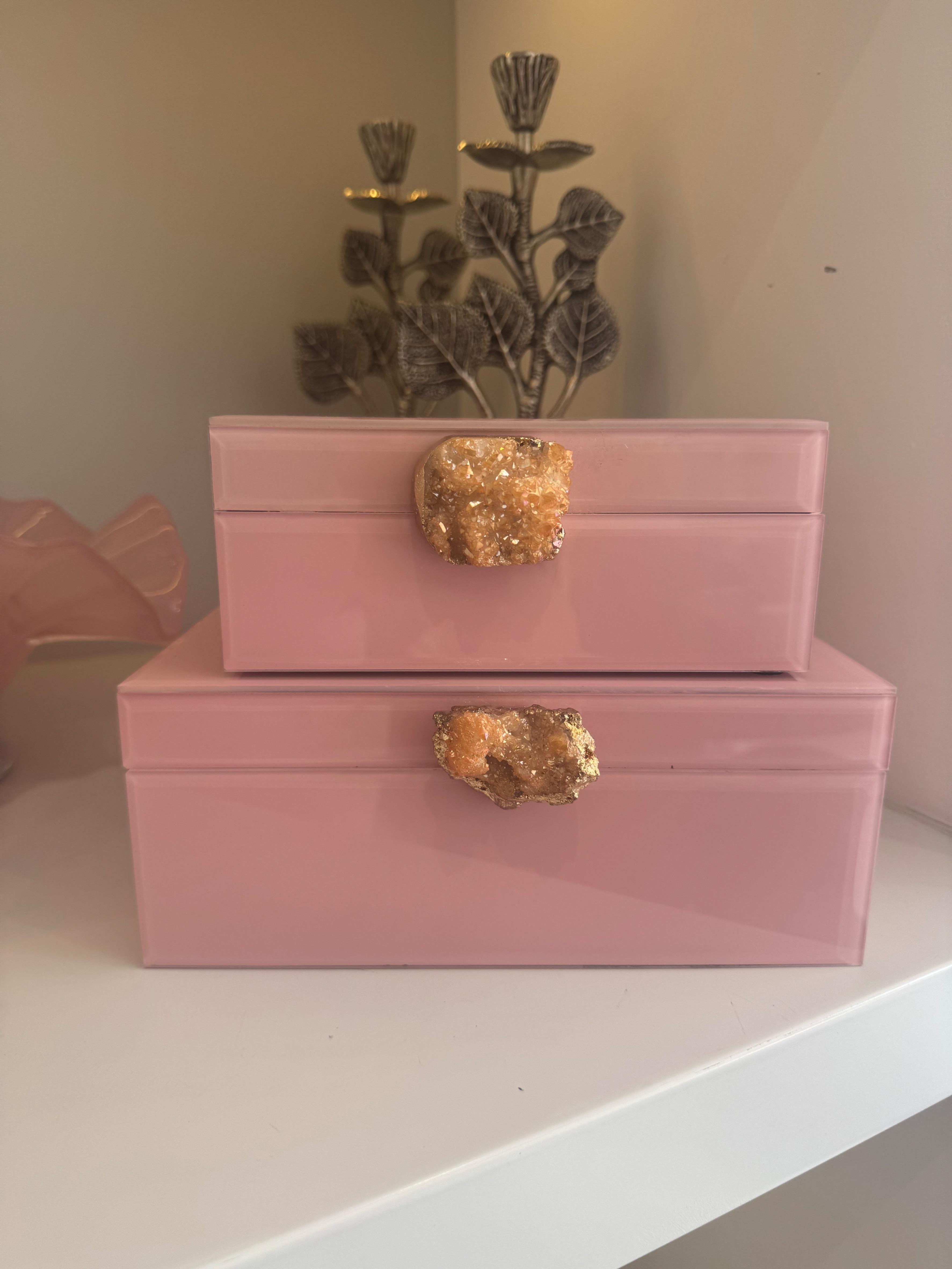 İkili Doğal Taşlı Pembe Kutu 24*10 ve 18*8 cm