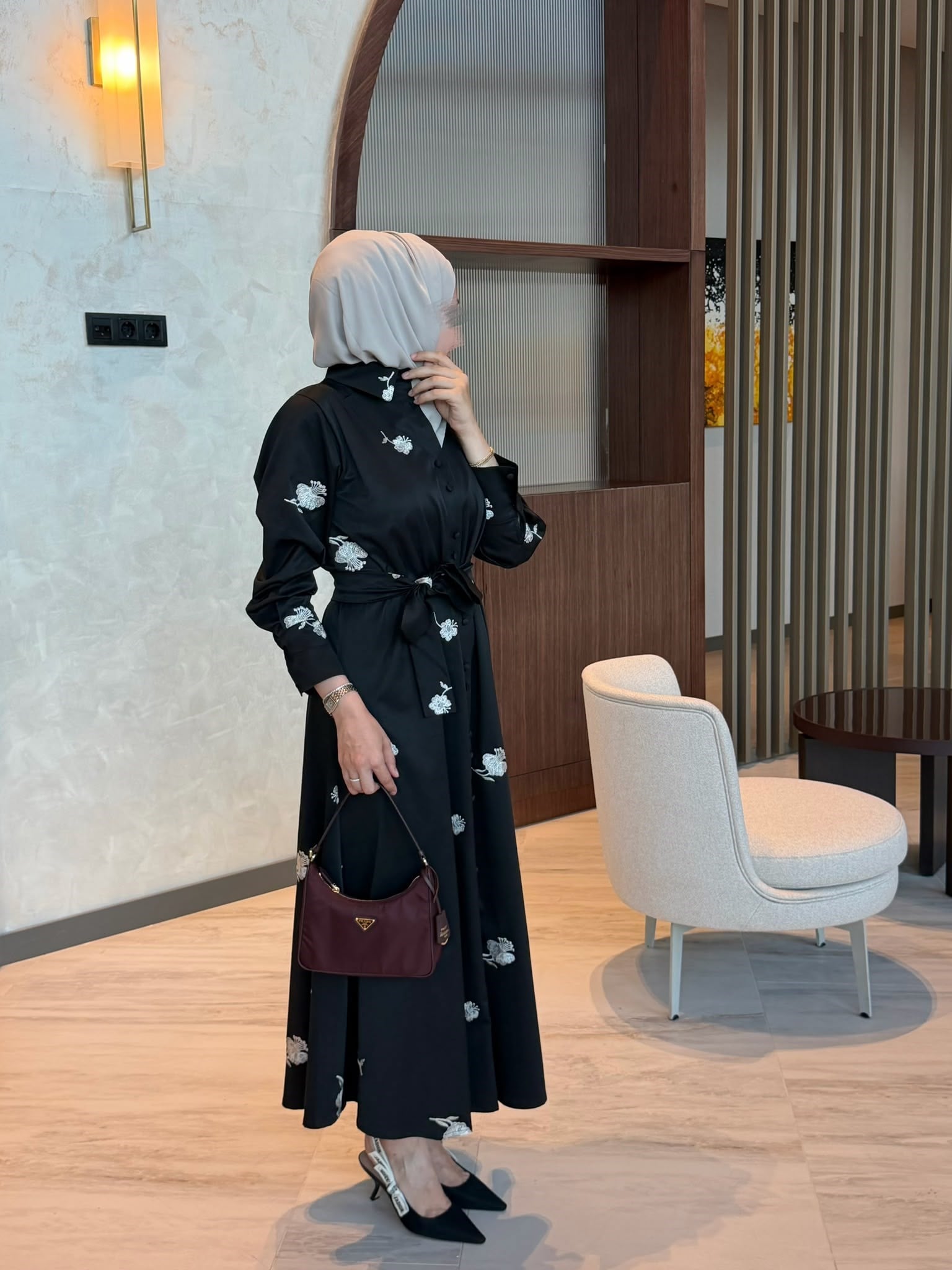 Rose nakış elbise siyah