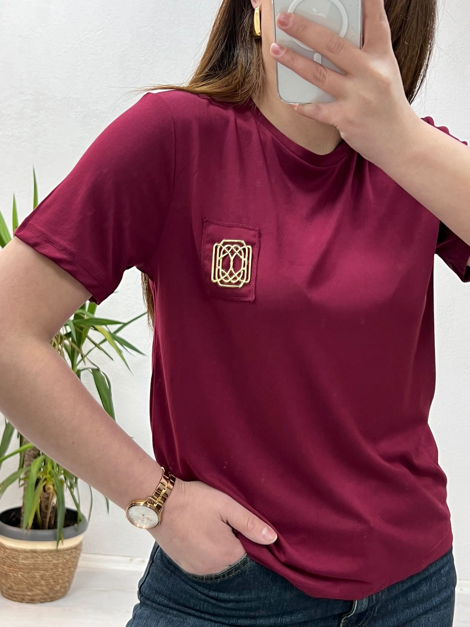 AKSESUARLI  T-SHİRT BORDO - 1290