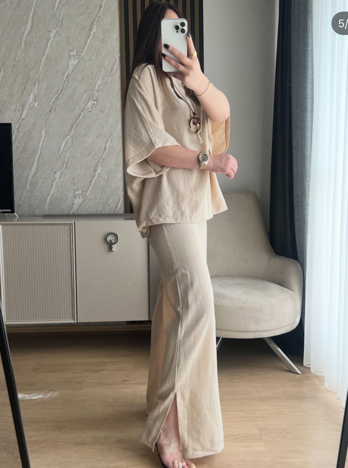 KETEN PANTOLON EKRU - 1048