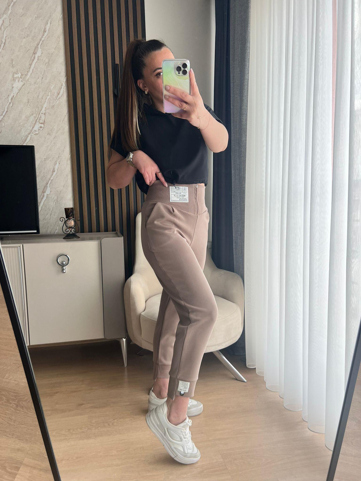korse detay modal pantolon camel-1124