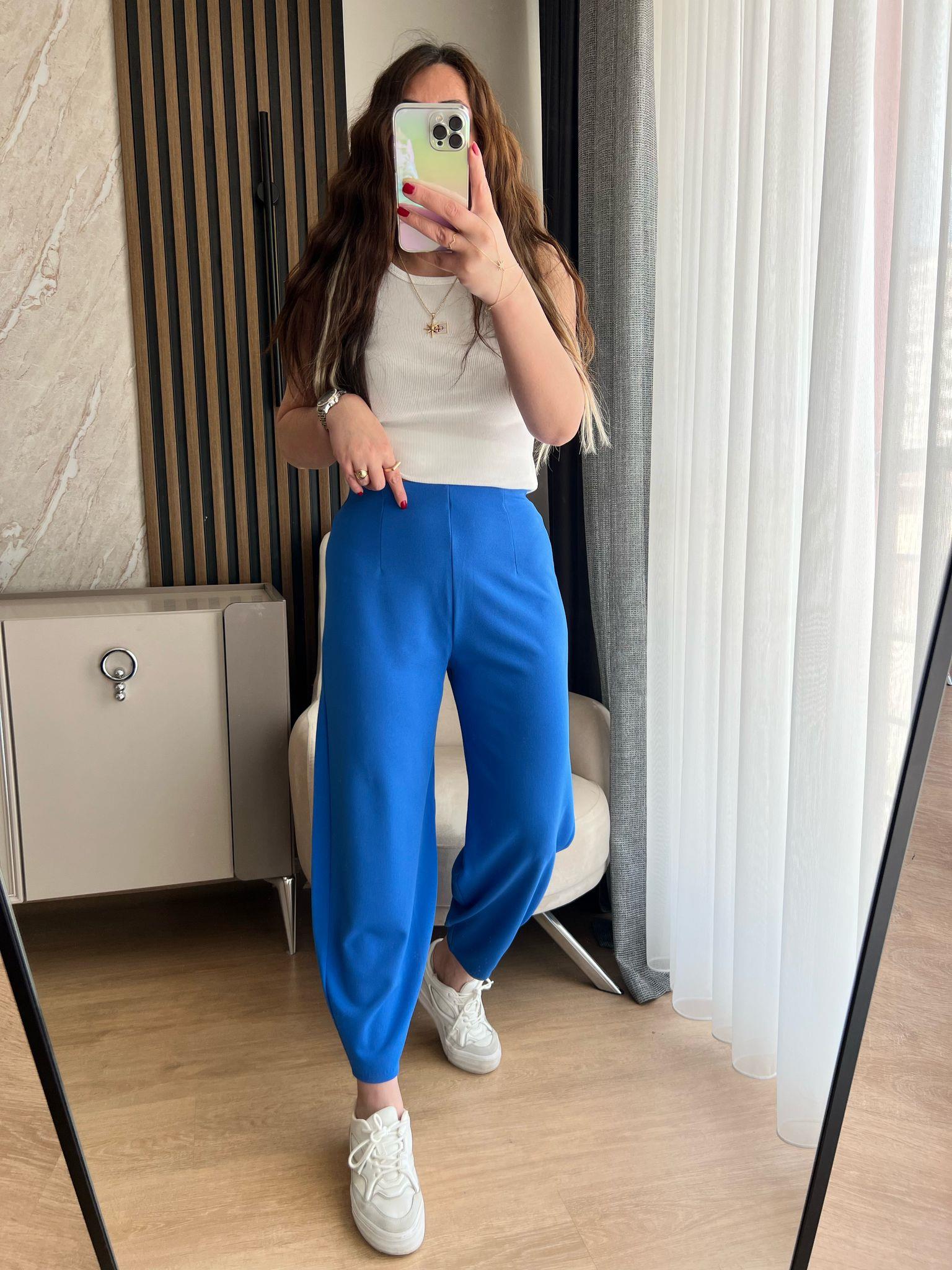 krep kumaş mavi pantalon 1076