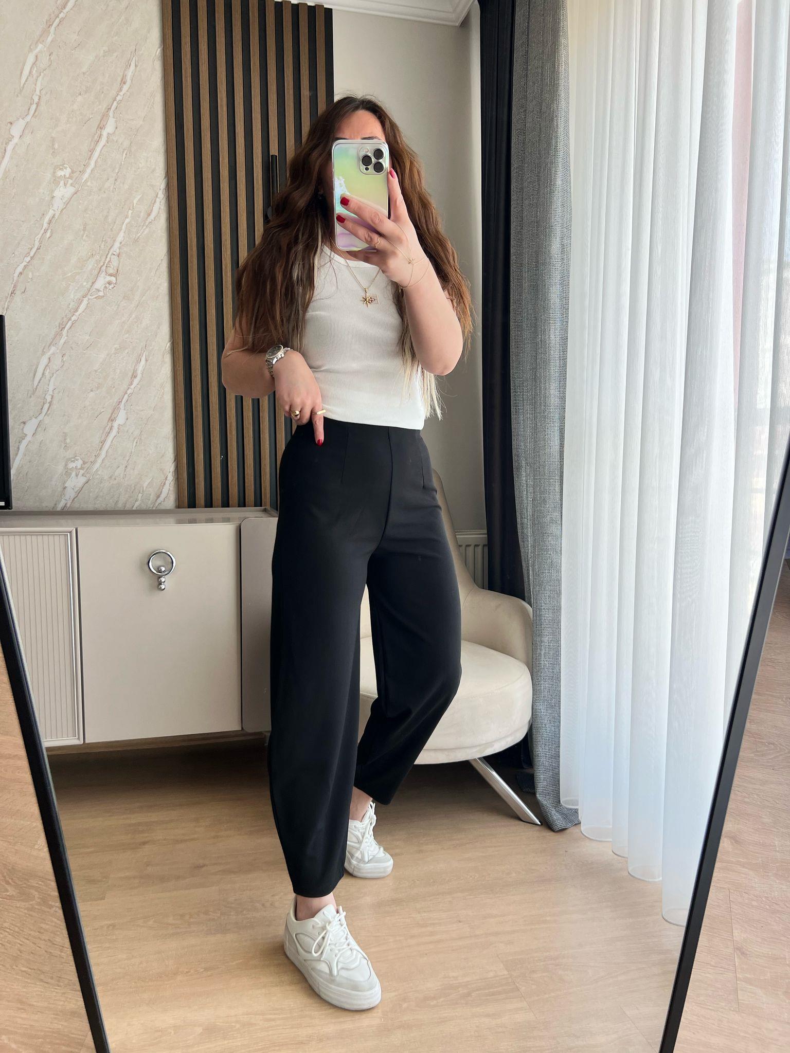 krep kumaş siyah  pantalon 1076