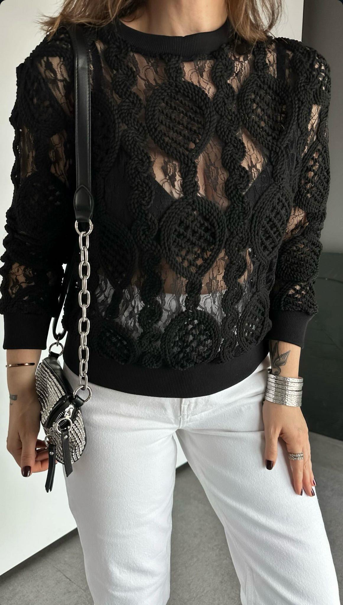 LASE ÖRME BLUZ SİYAH - 1039