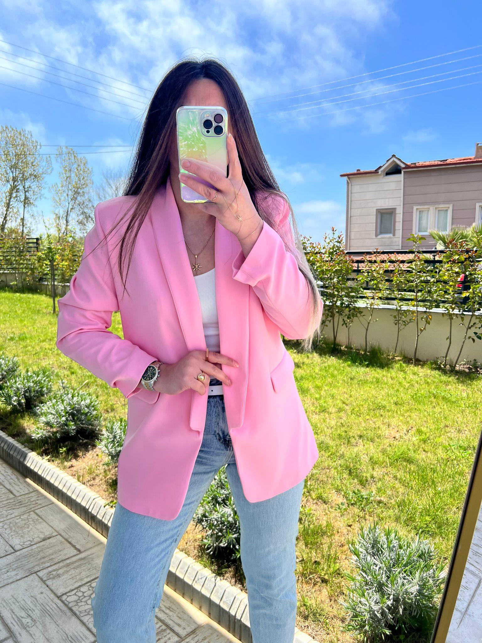 pembe kol büzgülü blazer ceket - 1099