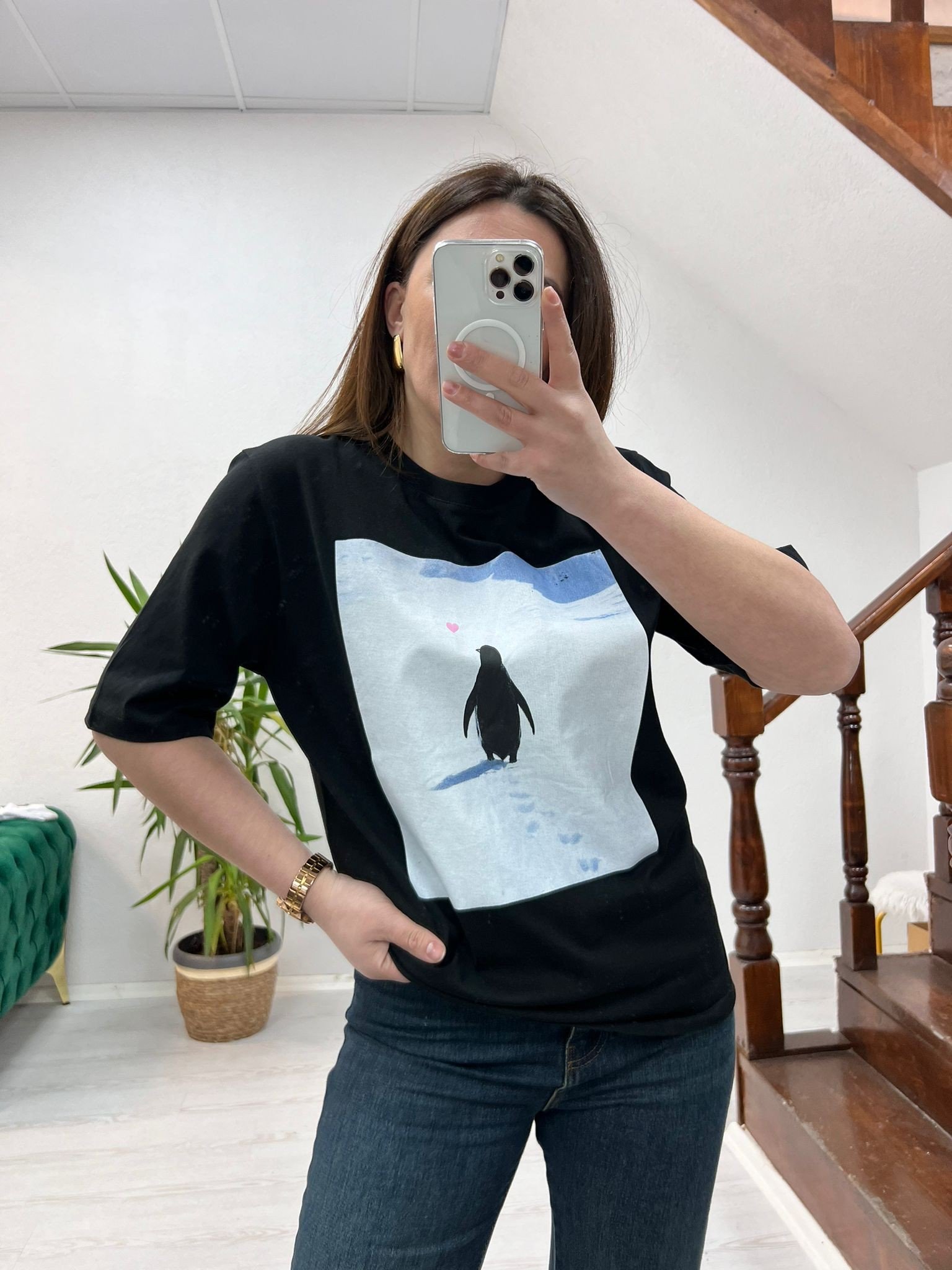 PENGUEN BASKILI T-SHİRT SİYAH - 1289