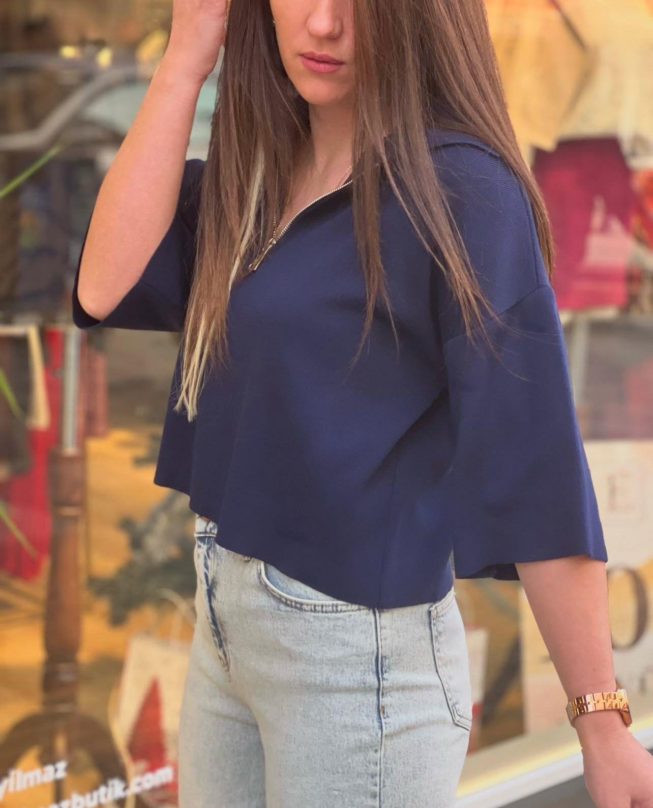 POLO YAKA BLUZ LACİVERT