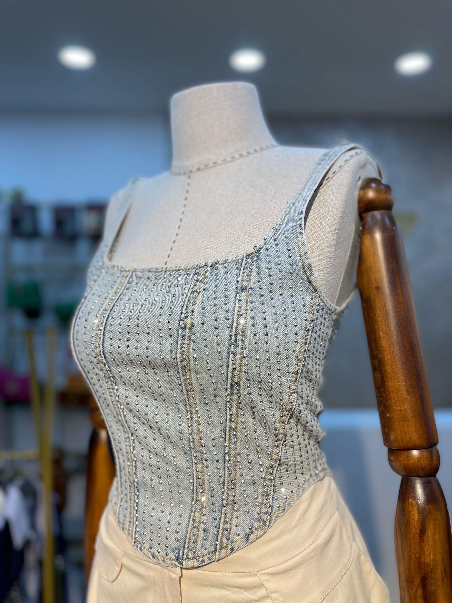 Taşlı büstiyer jean
