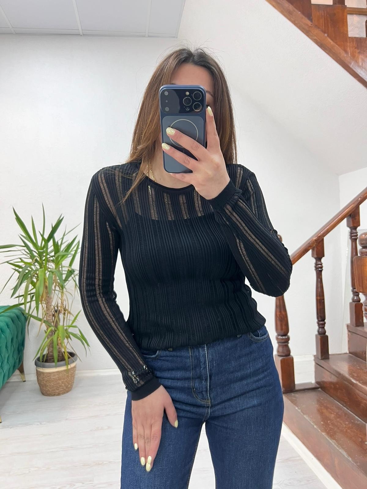 TRANSPARAN BLUZ SİYAH - 1364