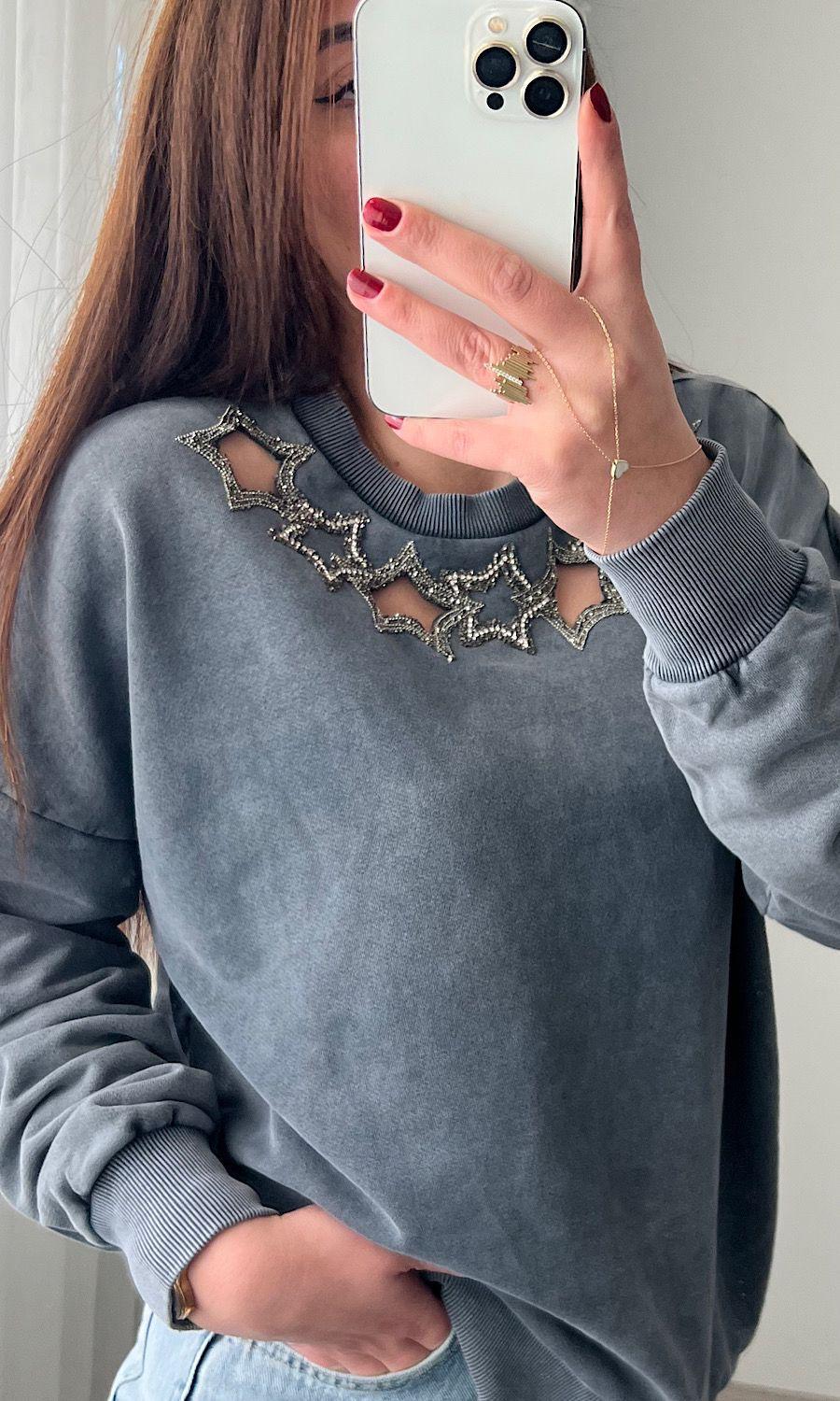 Yaldızlı Antrasit Sweatshirt