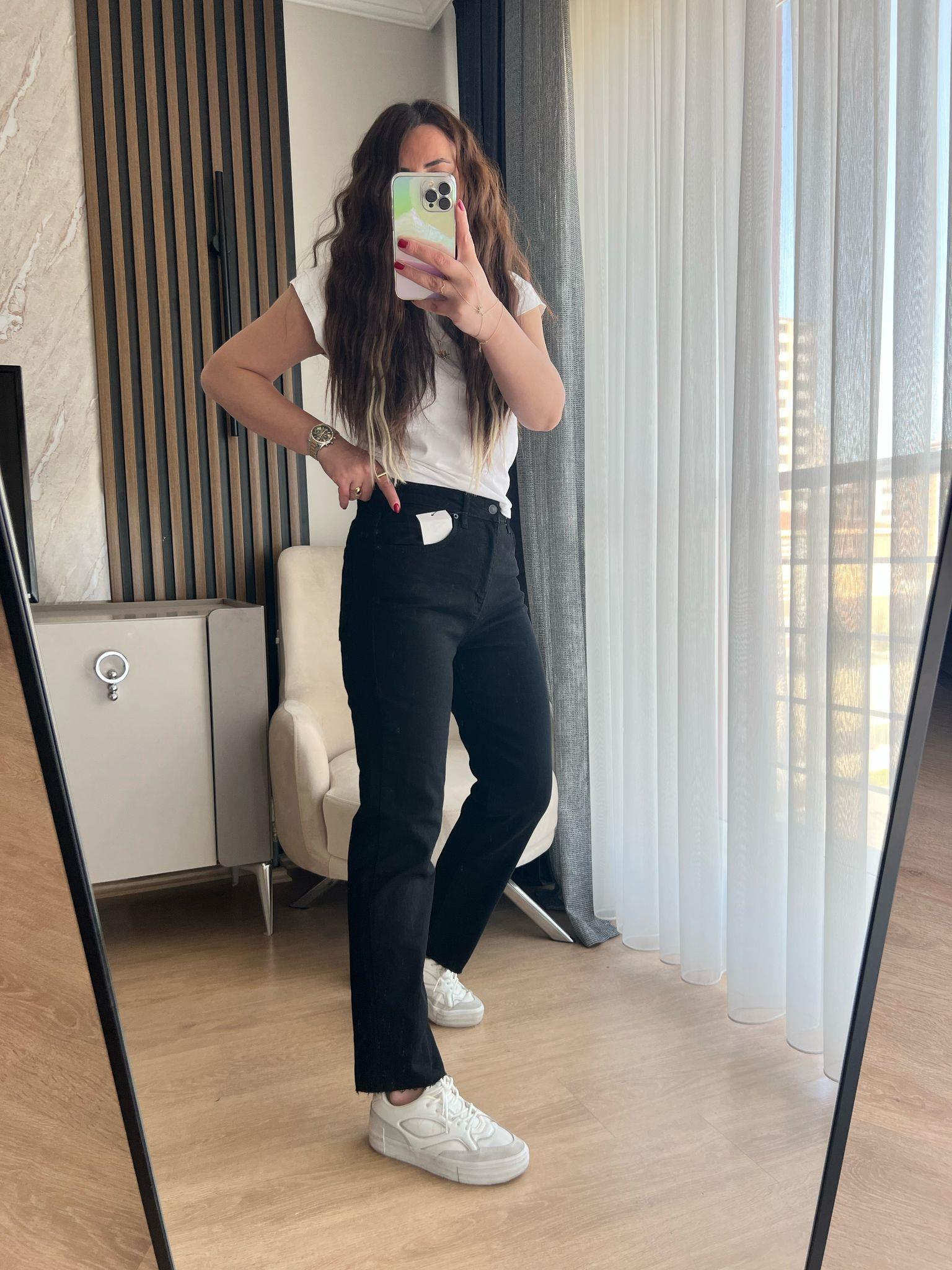 zr kesik paça Siyah pantalon 1076