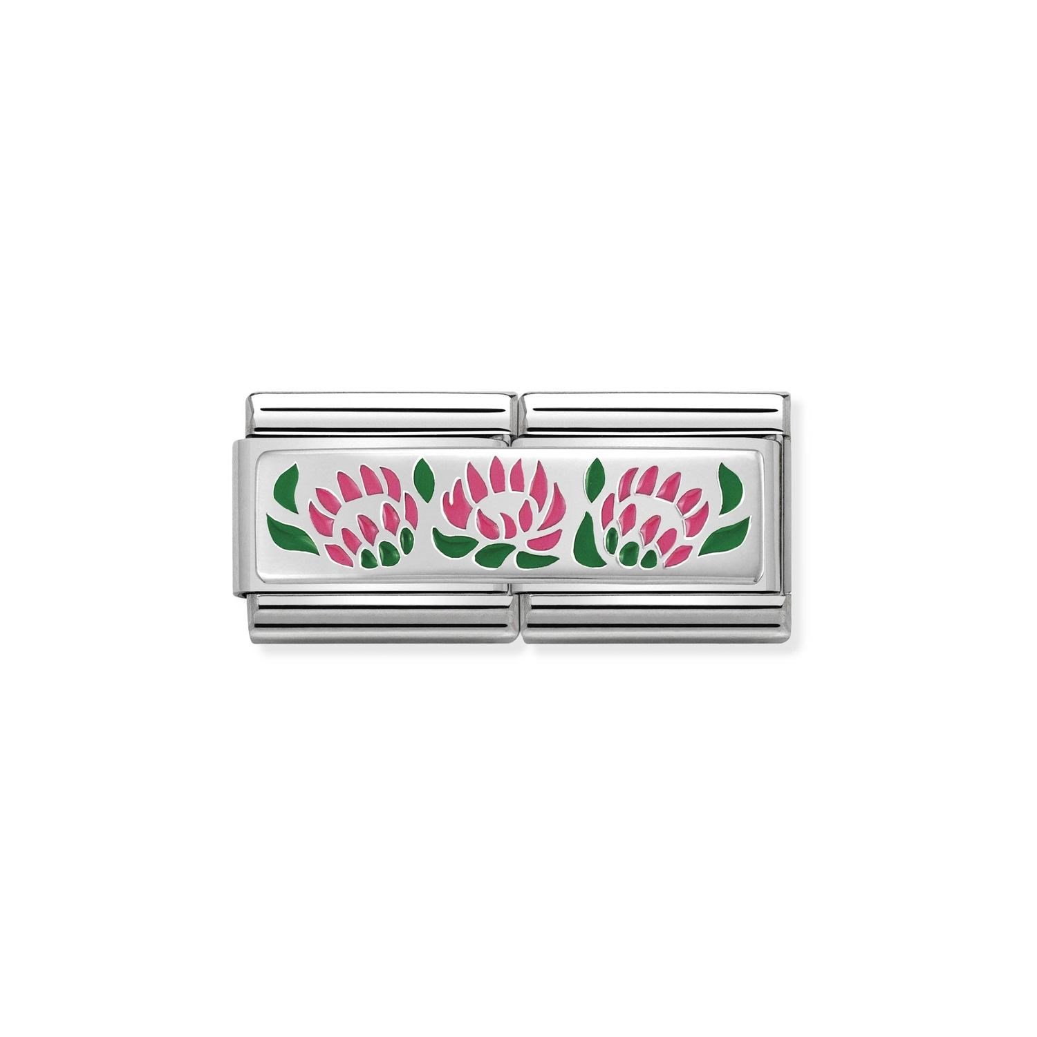 Composable Classic Çift Link 3 Protee Çiçek 925 Ayar Gümüş