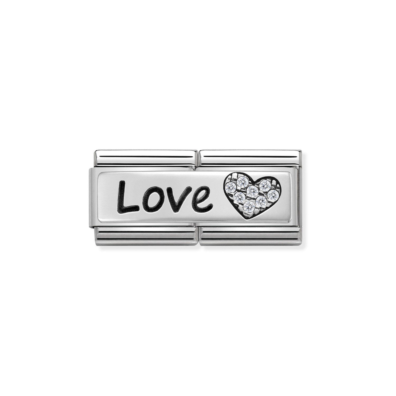 Composable Classic Çift Link Love ve Kalp Zirkon Taşlı  925 Ayar Gümüş