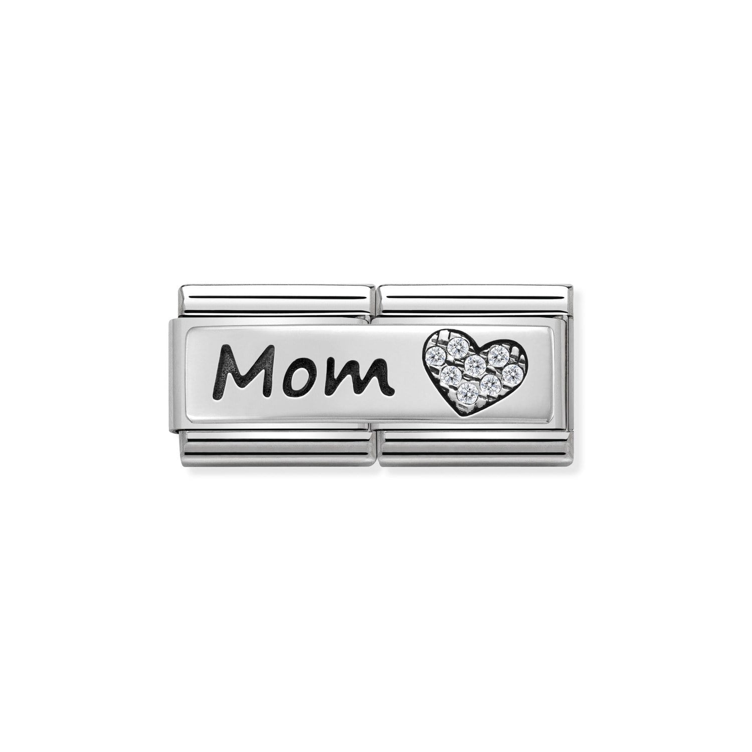 Composable Classic Çift Link Taşlı Mom ve Kalp 925 Ayar Gümüş