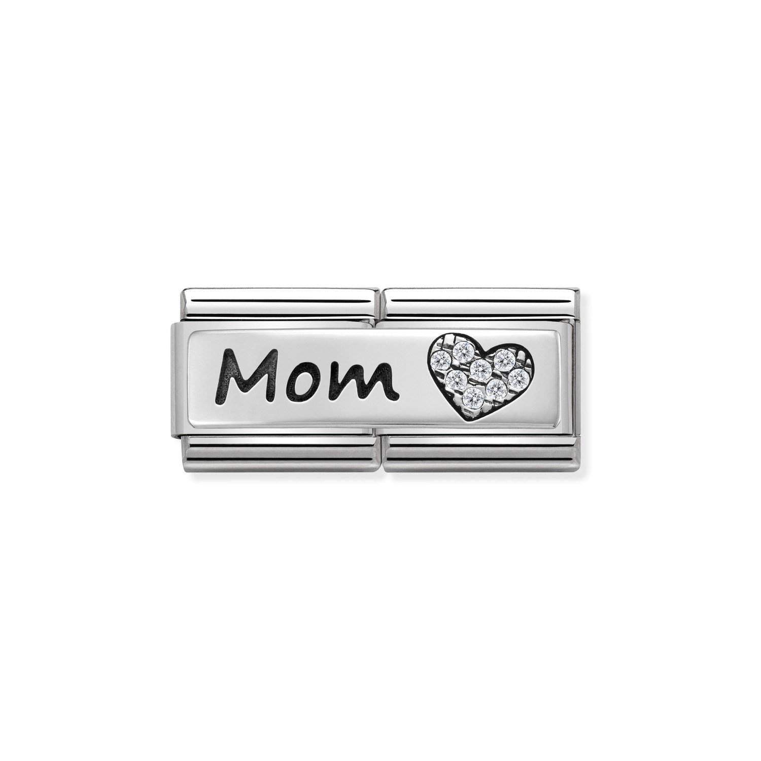 Composable Classic Çift Link Taşlı Mom ve Kalp 925 Ayar Gümüş