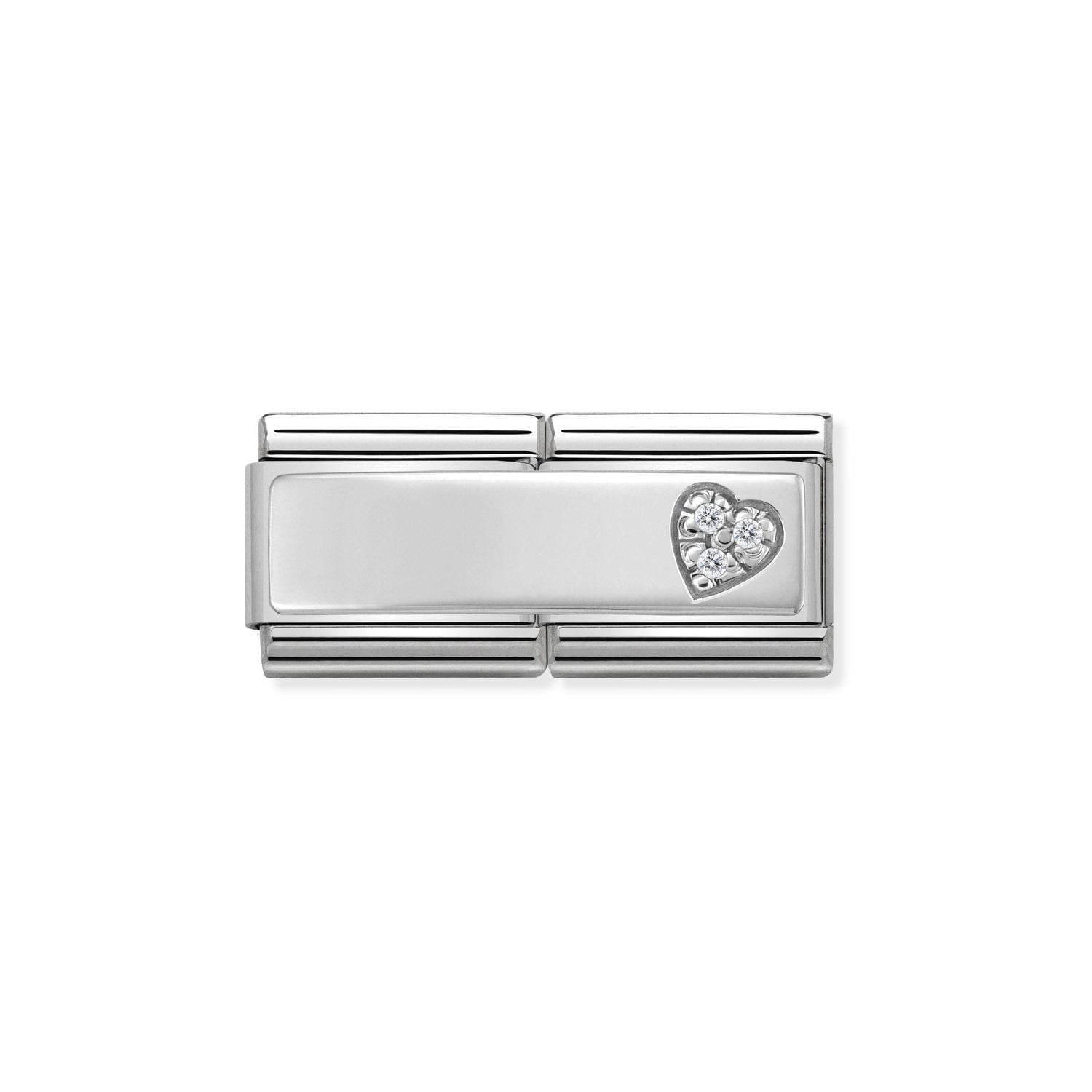 Composable Classic Çift Link Zirkon Taşlı Kalp 925 Ayar Gümüş
