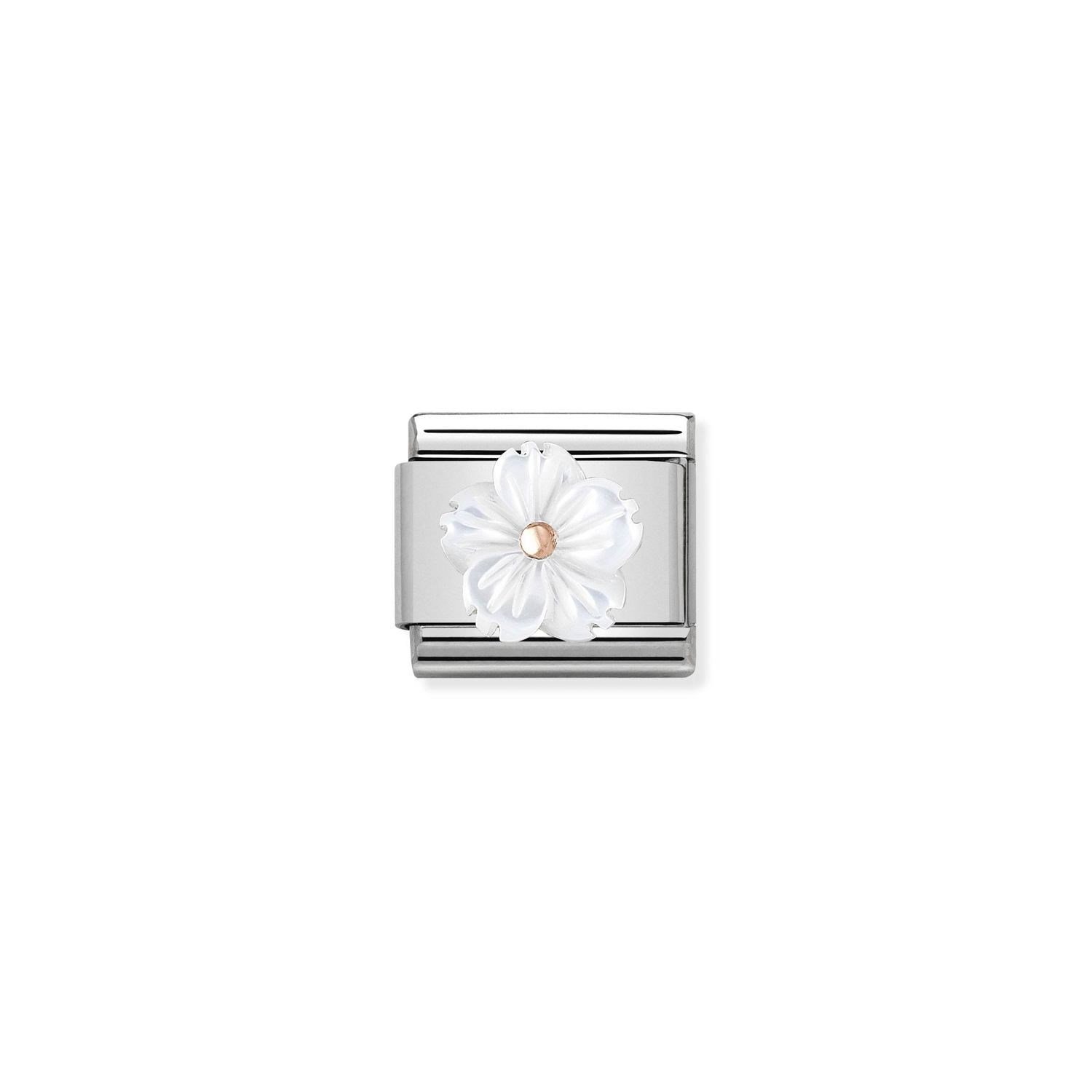 Composable Classic Link Bej Zirkon Taşlı Beyaz Çiçek 9 Ayar Rose Gold