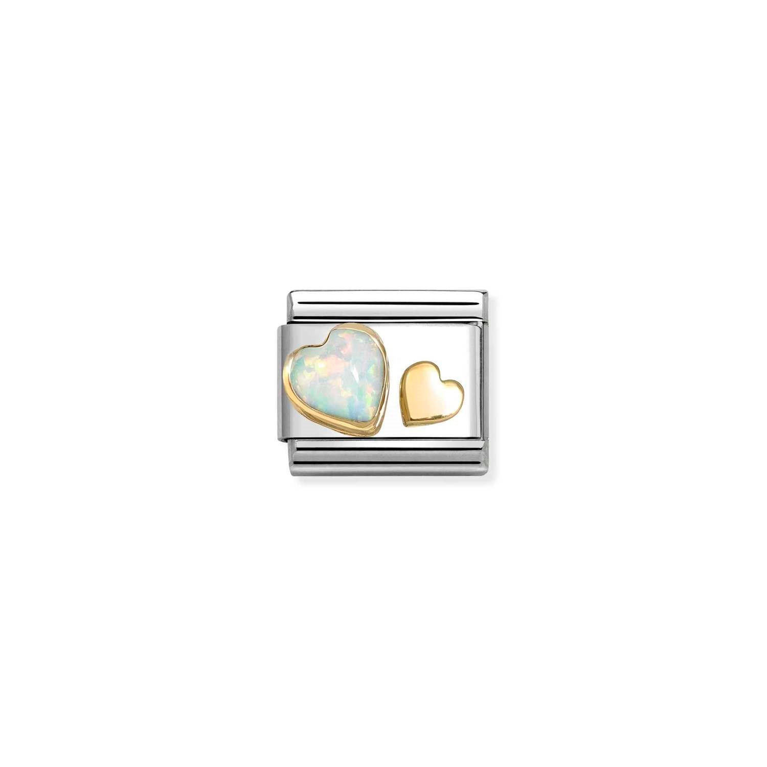 Composable Classic Link Beyaz Opal Çift Kalp 18 Ayar Altın