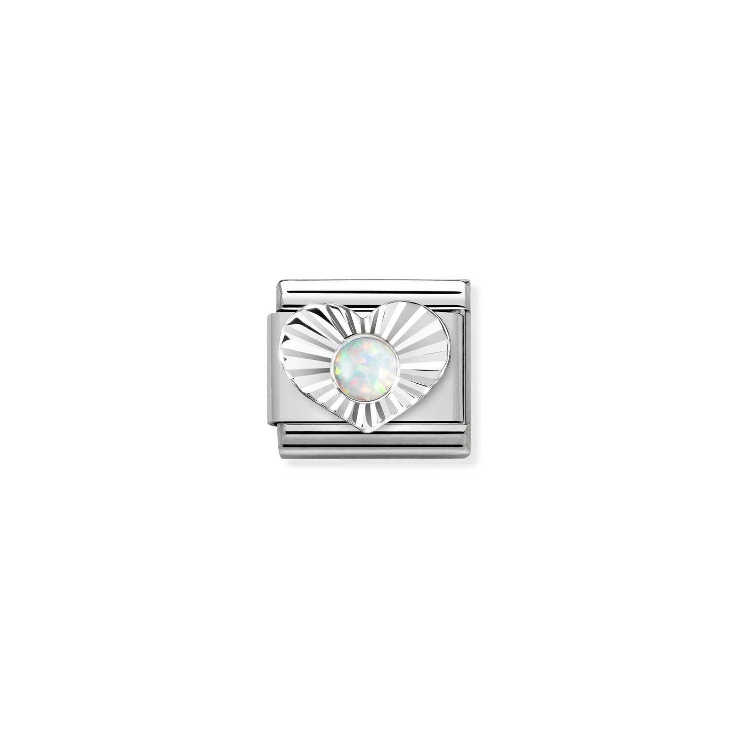 Composable Classic Link Beyaz Opal Taşlı Kalp 925 Ayar Gümüş