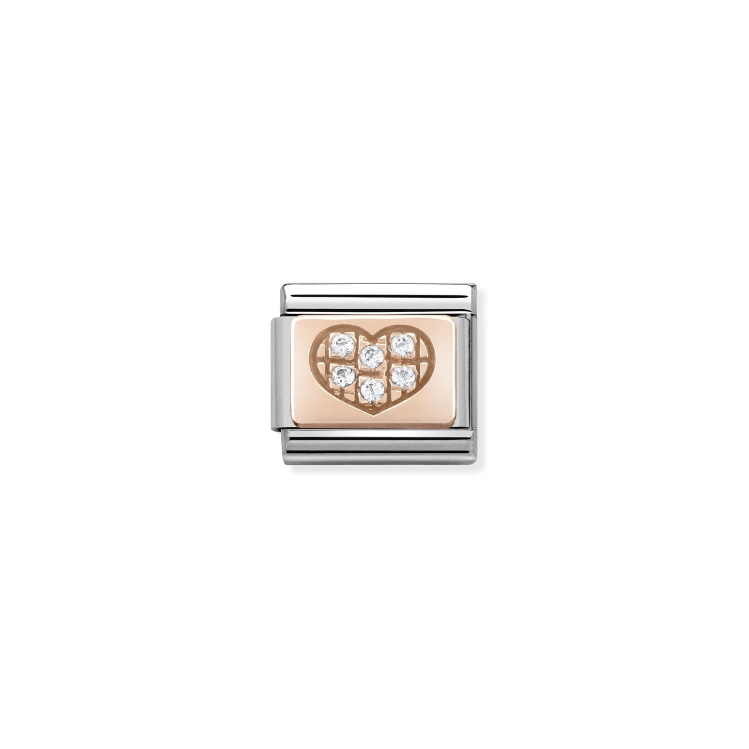 Composable Classic Link Beyaz Parıltı Zirkon Taş Detaylı Kalp 9 Ayar Rose Gold
