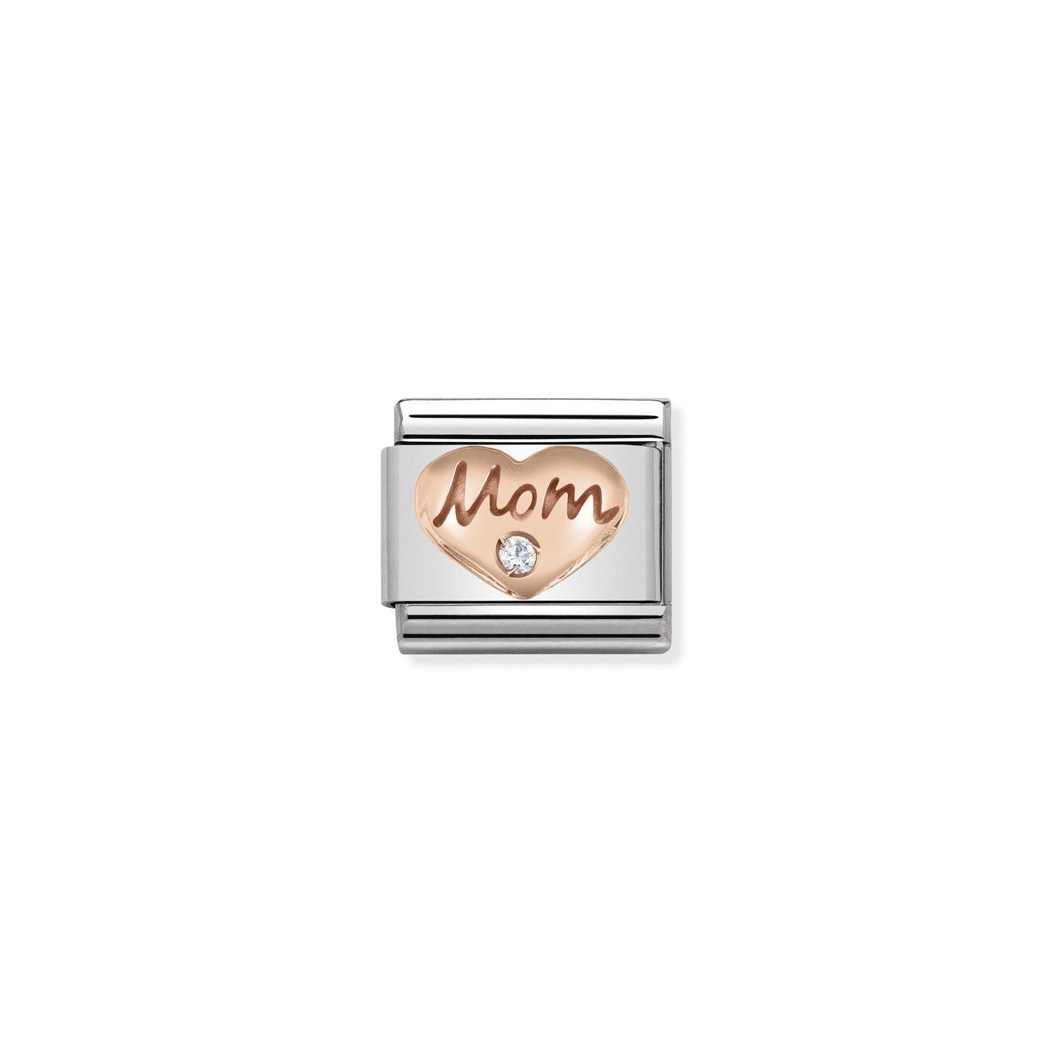 Composable Classic Link Beyaz Zirkon Taşlı Mom Kalp 9 Ayar Rose Gold