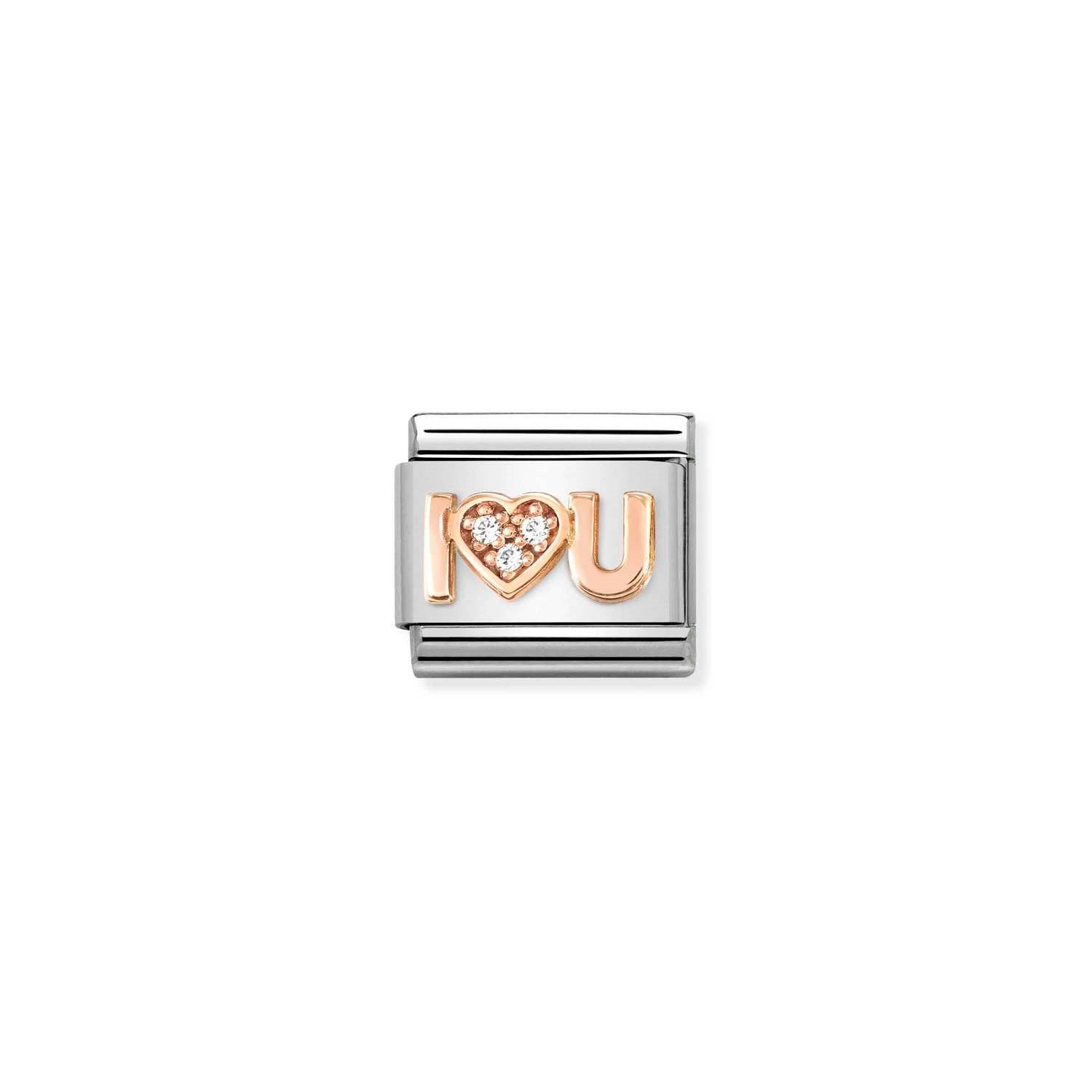 Composable Classic Link Beyaz Zirkon Taşlı I Love You 9 Ayar Rose Gold