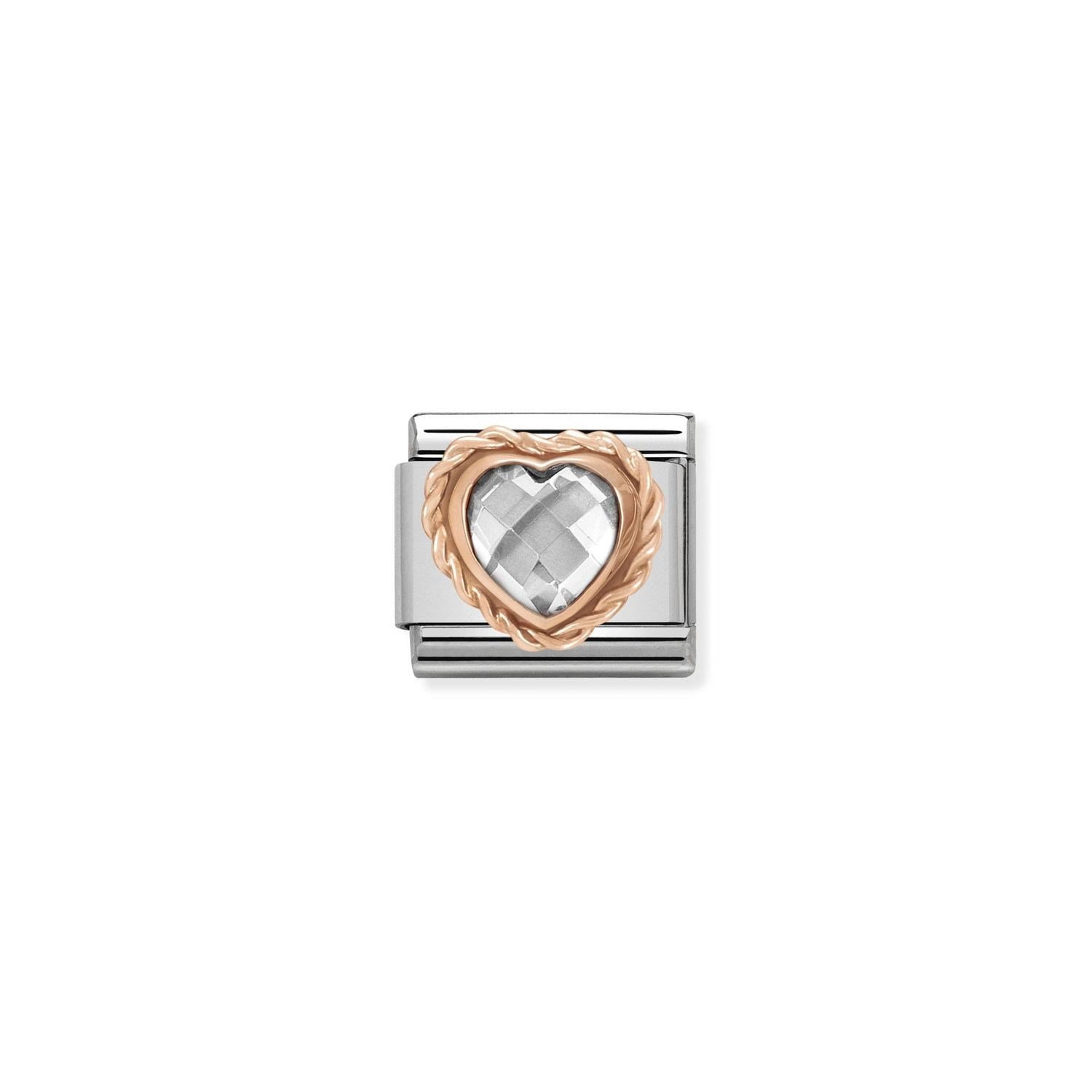 Composable Classic Link Beyaz Zirkon Taşlı Kalp Burgu Çerçeve 9 Ayar Rose Gold