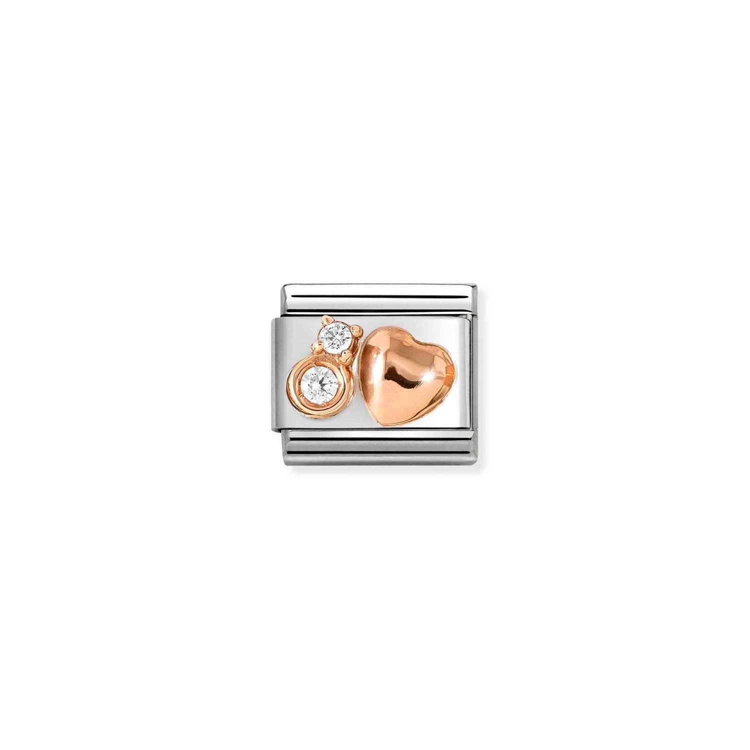 Composable Classic Link Beyaz Zirkon Taşlı Kalpli 9 Ayar Rose Gold