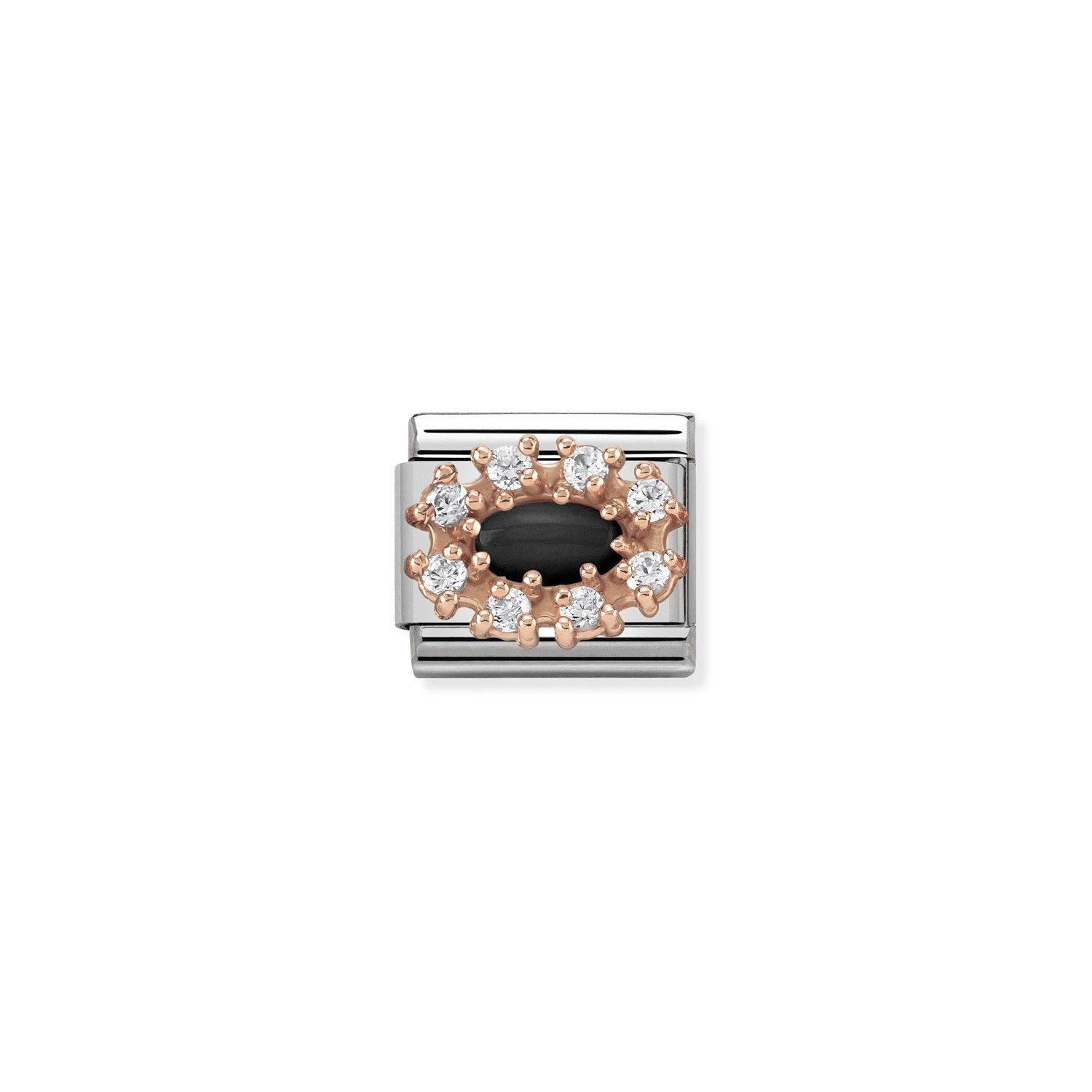 Composable Classic Link Beyaz Zirkon ve Siyah Akik Taşlı 9 Ayar Rose Gold
