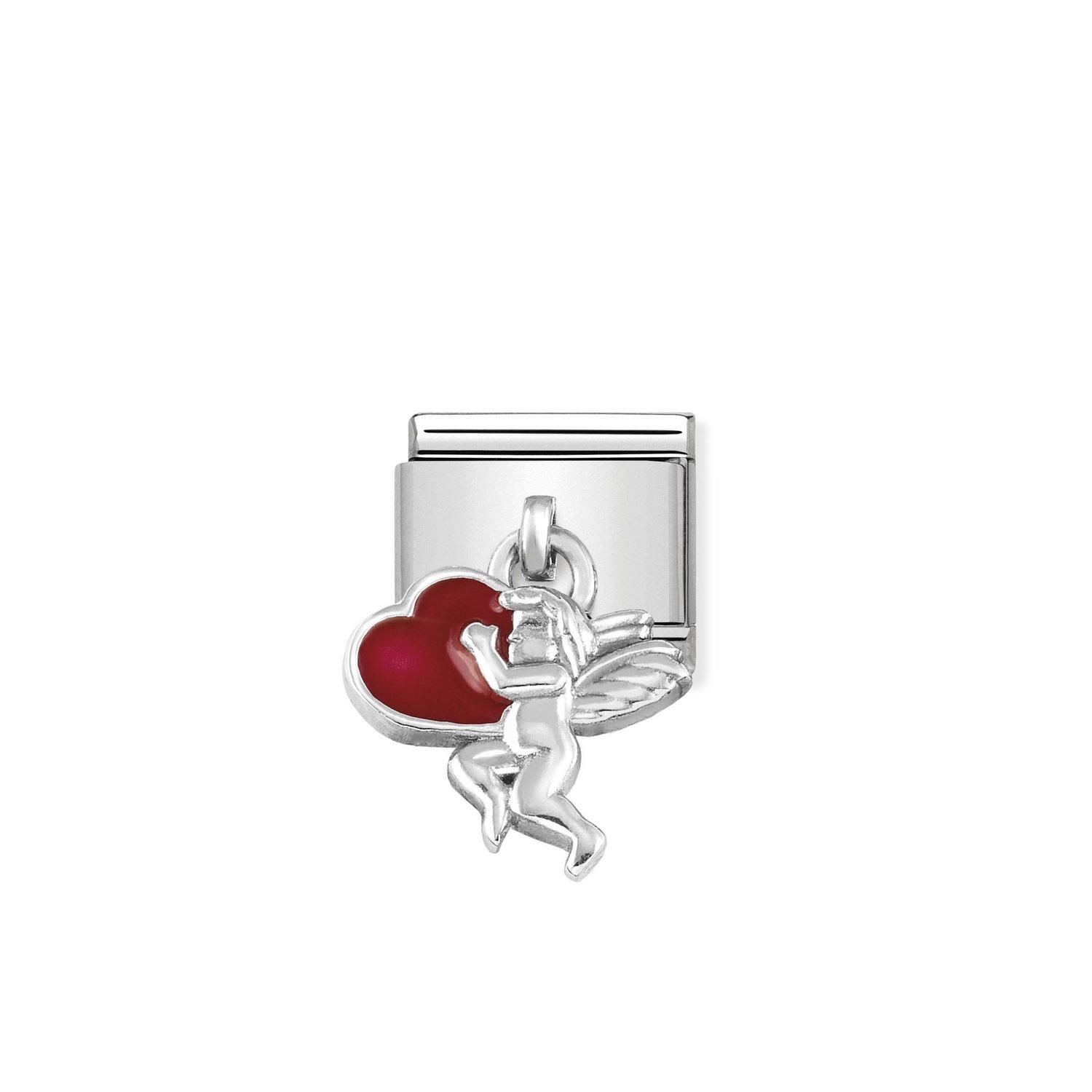 Composable Classic Link Kırmızı Kalpli Melek 925 Ayar Gümüş Charm