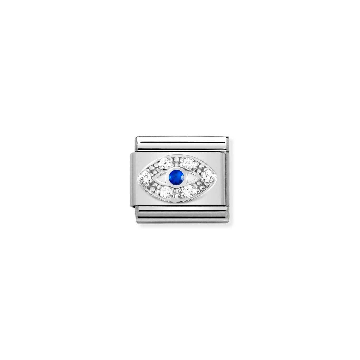 Composable Classic Link Mavi veBeyaz Zirkon Taşlı Göz 925 Ayar Gümüş
