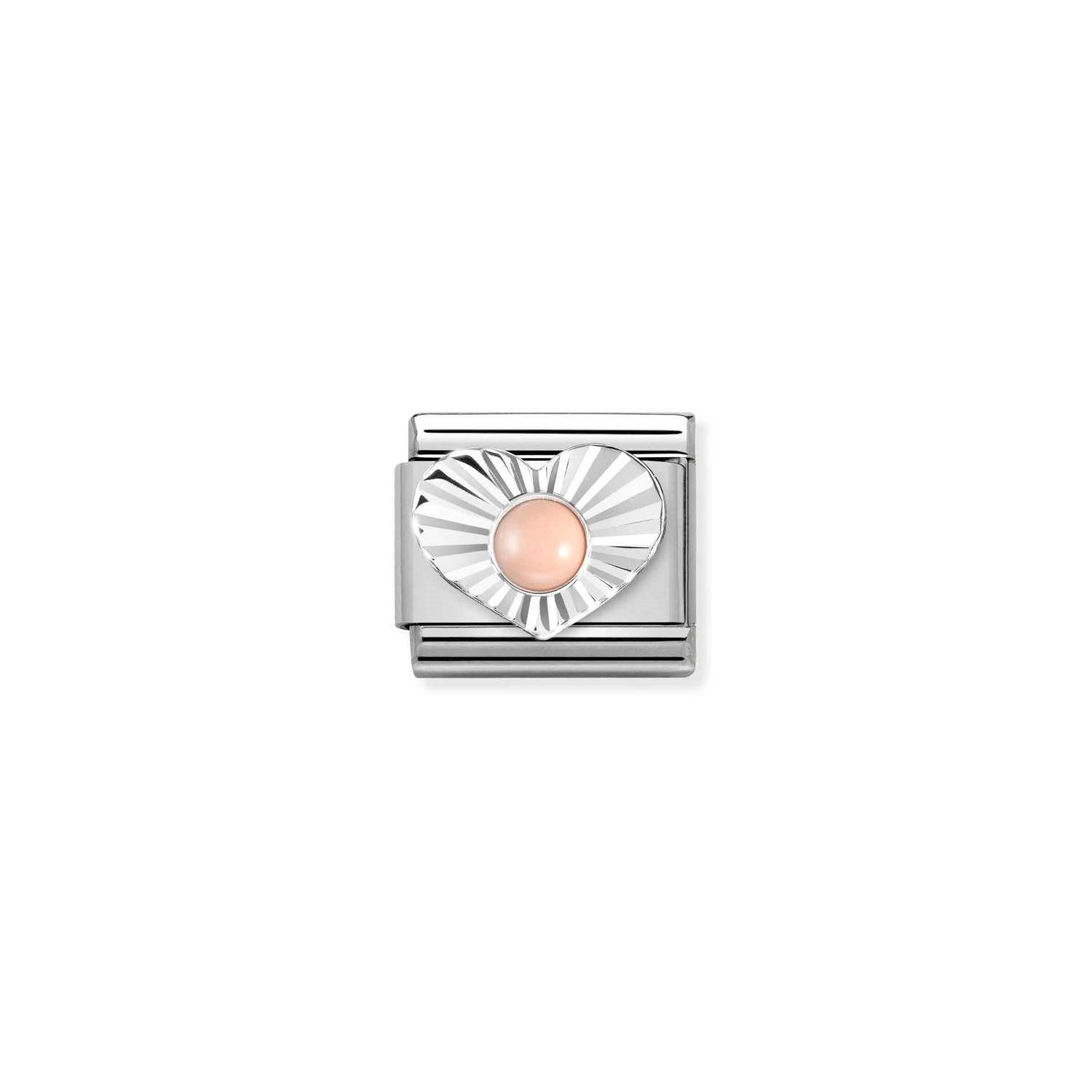 Composable Classic Link Pembe Mercan Taşlı Kalp 925 Ayar Gümüş
