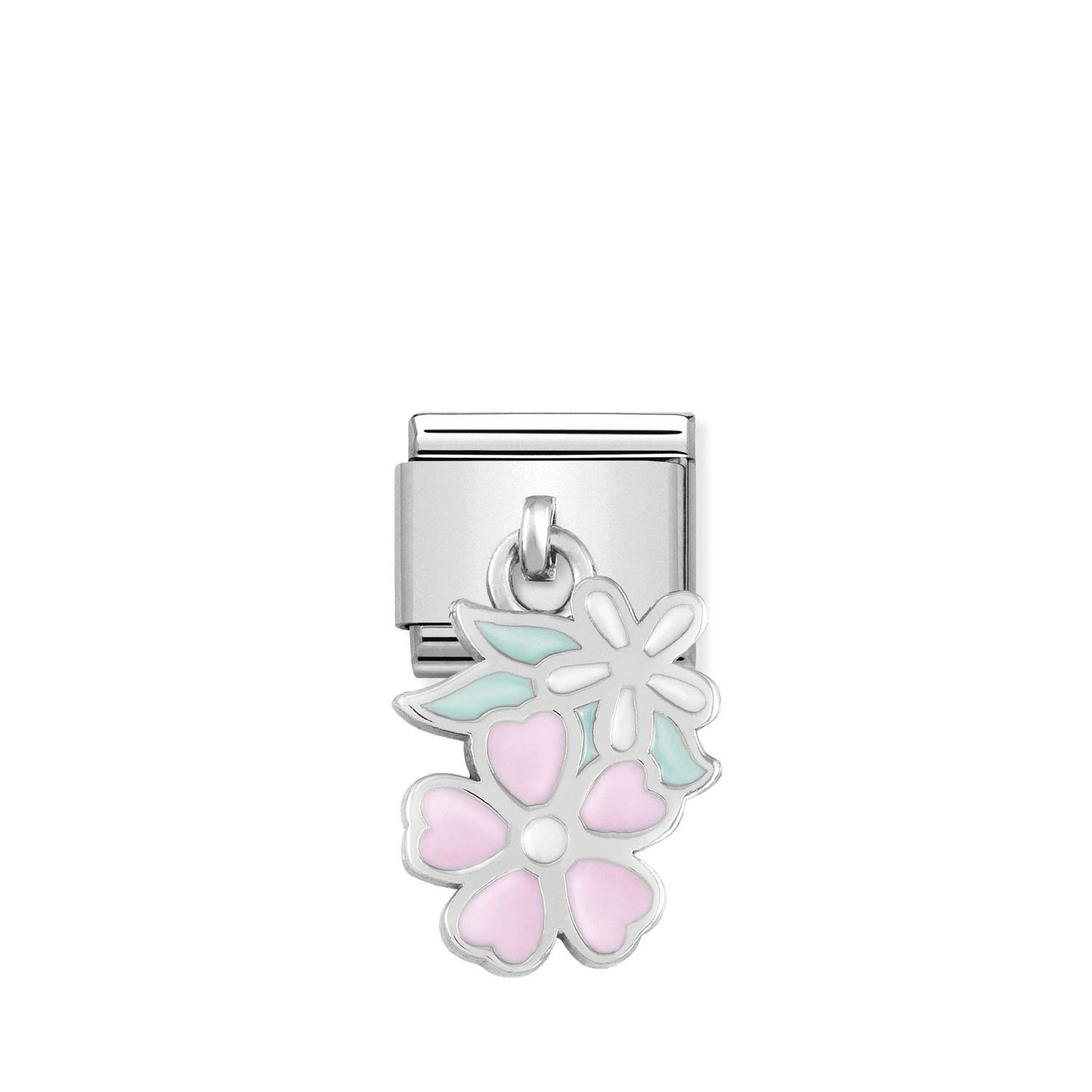Composable Classic Link Pembe ve Beyaz Çiçek 925 Ayar Gümüş Charm
