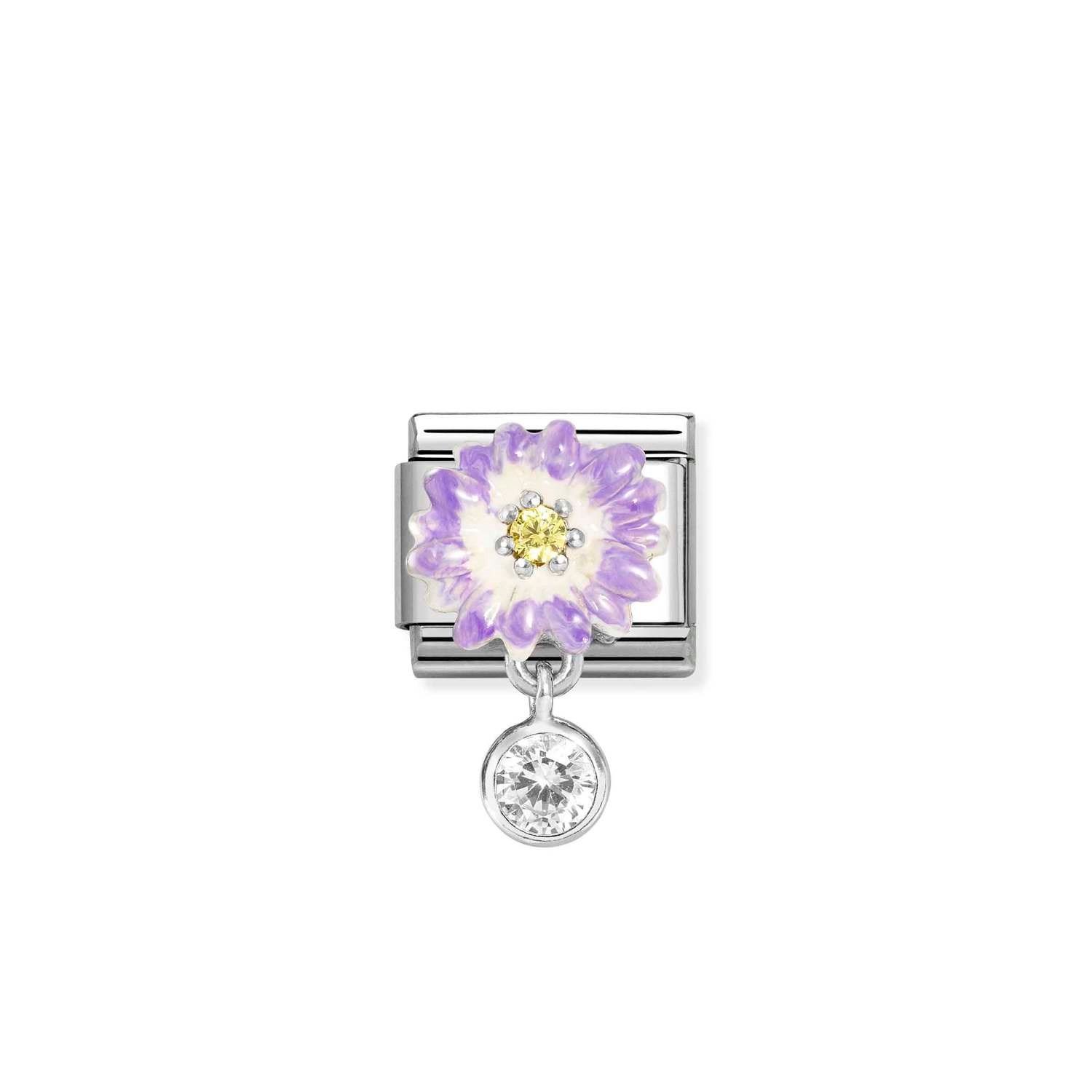 Composable Classic Link Yuvarlak ve Lila Çiçek 925 Ayar Gümüş Charm
