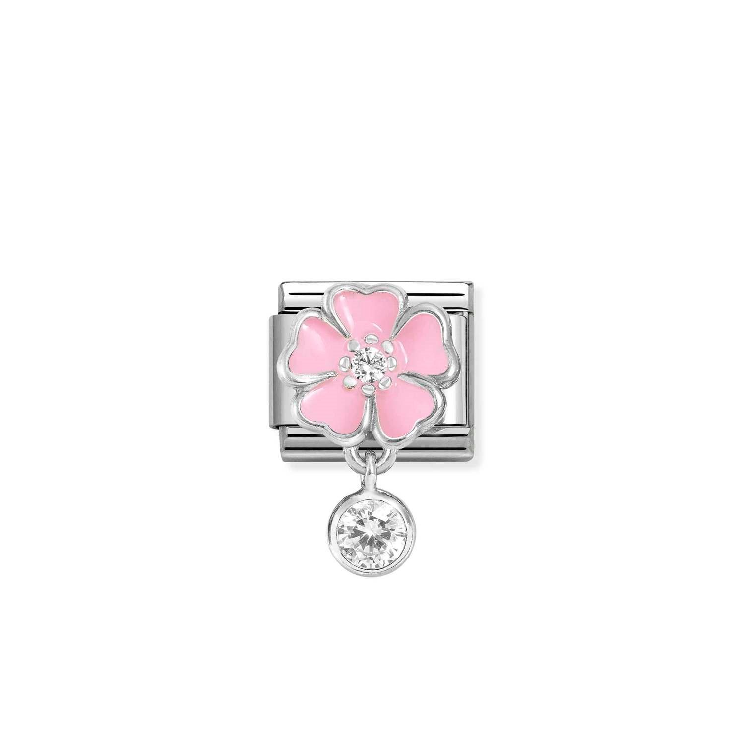Composable Classic Link Yuvarlak ve Pembe Çiçek Rüyası 925 Ayar Gümüş Charm