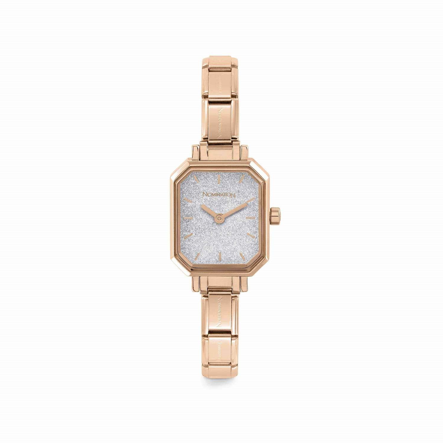 Composable Classic Time Dikdörtgen Parıltılı Kadran Rose Gold Kadın Kol Saati