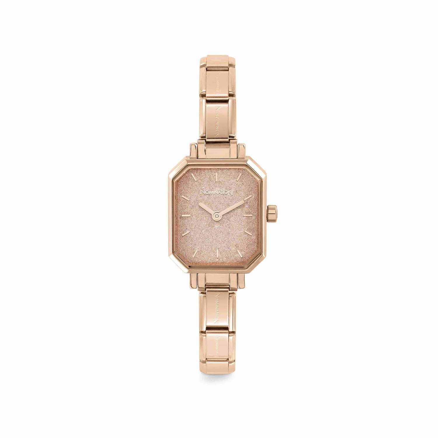 Composable Classic Time Dikdörtgen Parıltılı Rose Gold Kadran Rose Gold Kadın Kol Saati