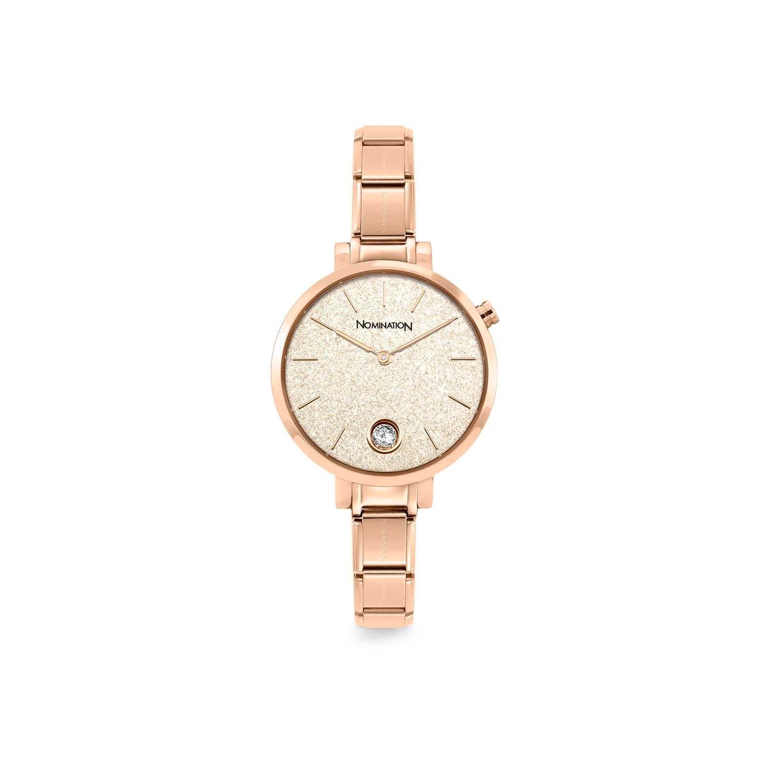 Composable Classic Time Yuvarlak Parıltılı Kadran Beyaz Zirkon Taşlı Rose Gold Kadın Kol Saati