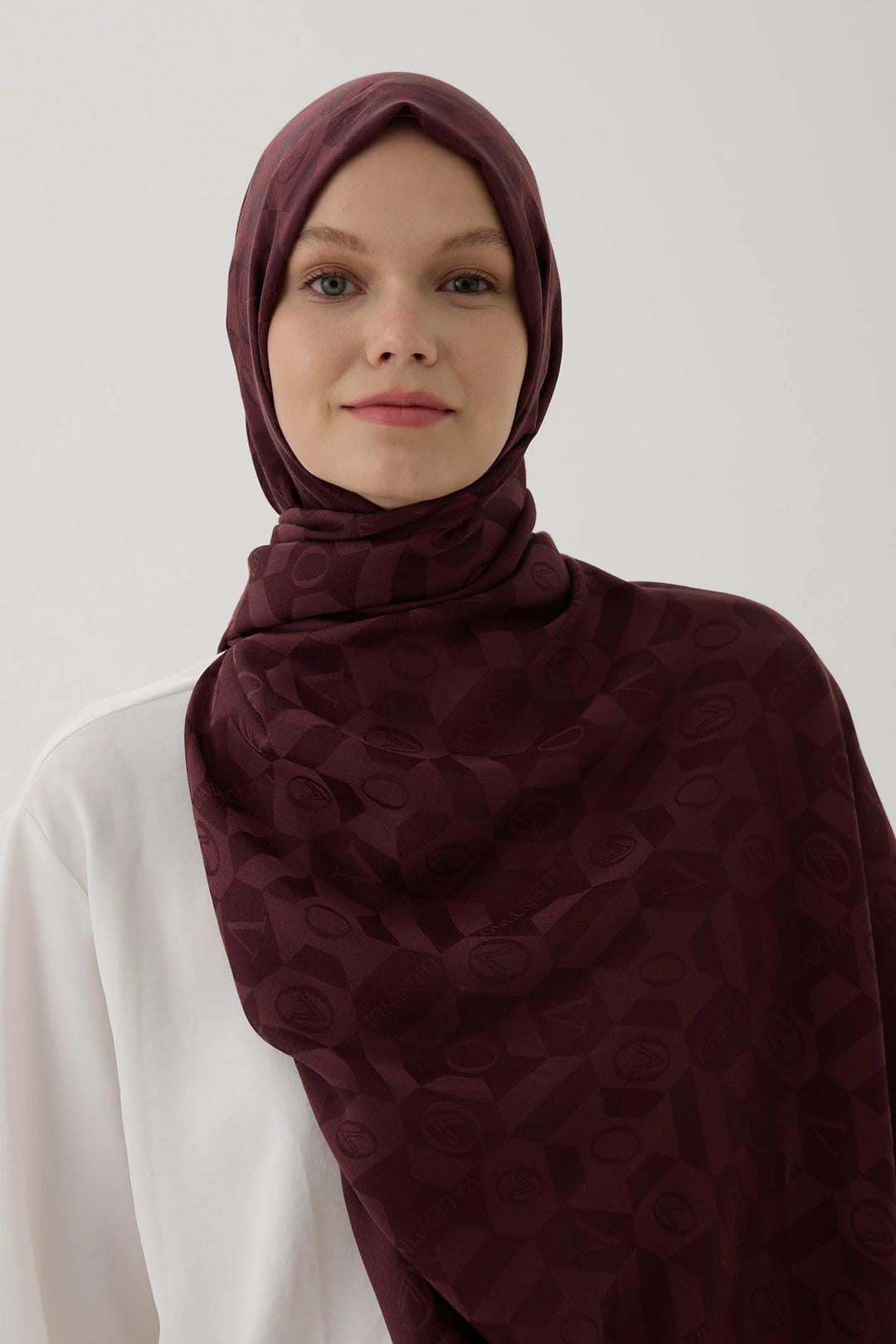 Valentino Orlandi - Logo Serisi Monogram Şal Bordo 