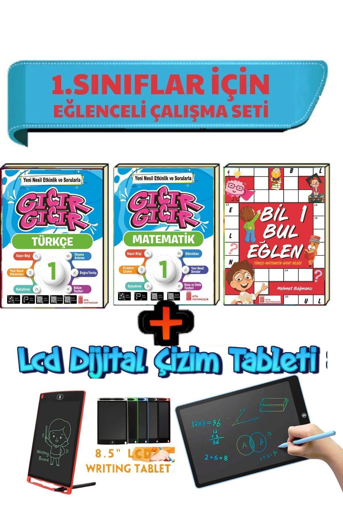 1. Sınıf Çalışma Kitabım 3'lü Set Bil Bul Soru Bankası 5 Süper Kitap Lcd Çizim Tableti