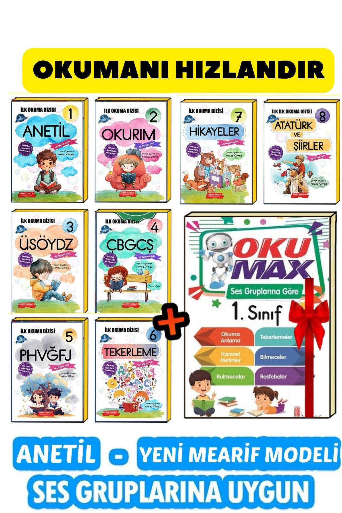 1. Sınıf Dik Temel Harflerle Okumaya Ilk Adım Anetil Serisi -ve Okumax Seti(9 KİTAP)