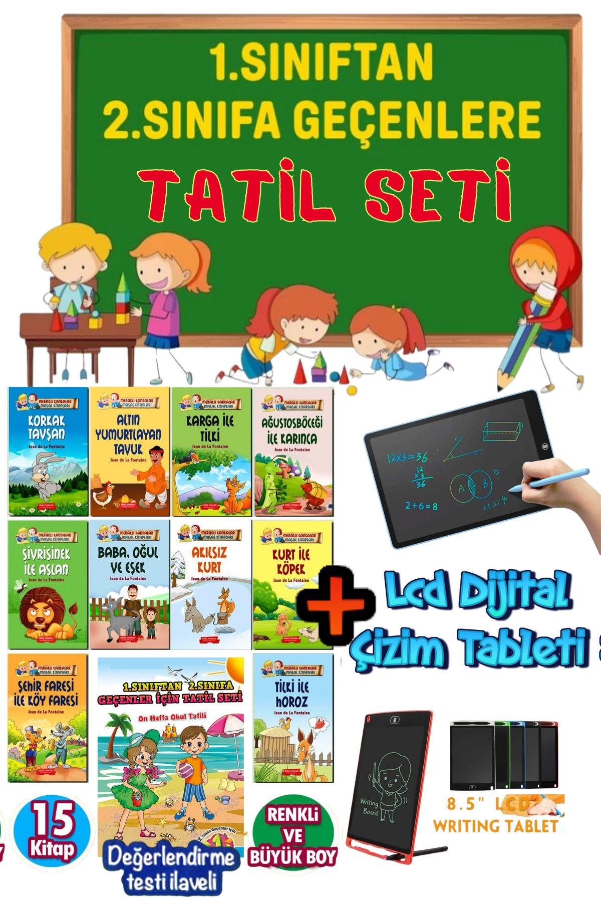 1.sınıftan 2.sınıfa geçenler için süper tatil seti ( Lcd  çizim tableti hediyeli ) TAM 15 KİTAP