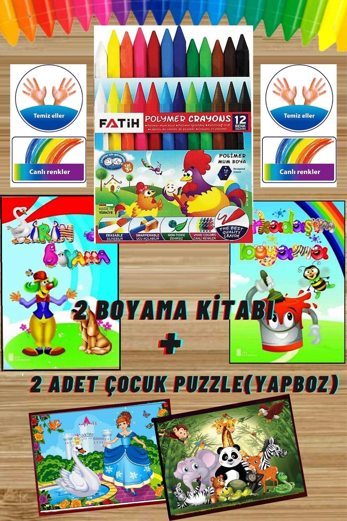 Çocuklar Için 2 Boyama Kitabı-silinebilen Mum Boya- 2 Yapboz